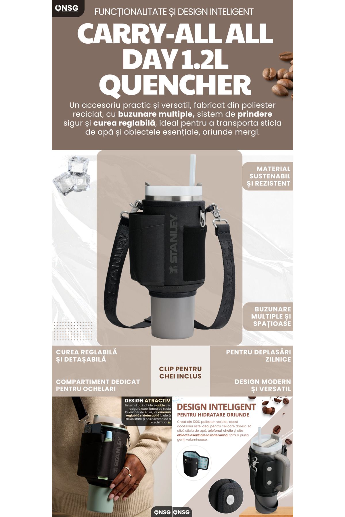 Stanley-Bag Carry-all All Day 1.2l Quencher , Adjustable Strap, Multiple Compartments, Black 6