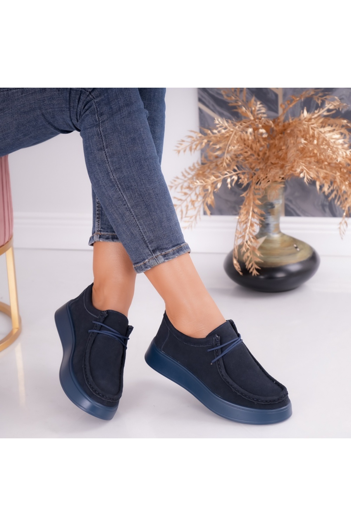 MODA STİL-Women's casual shoes Navy Blue made of natural suede leather Sandy, 40 1