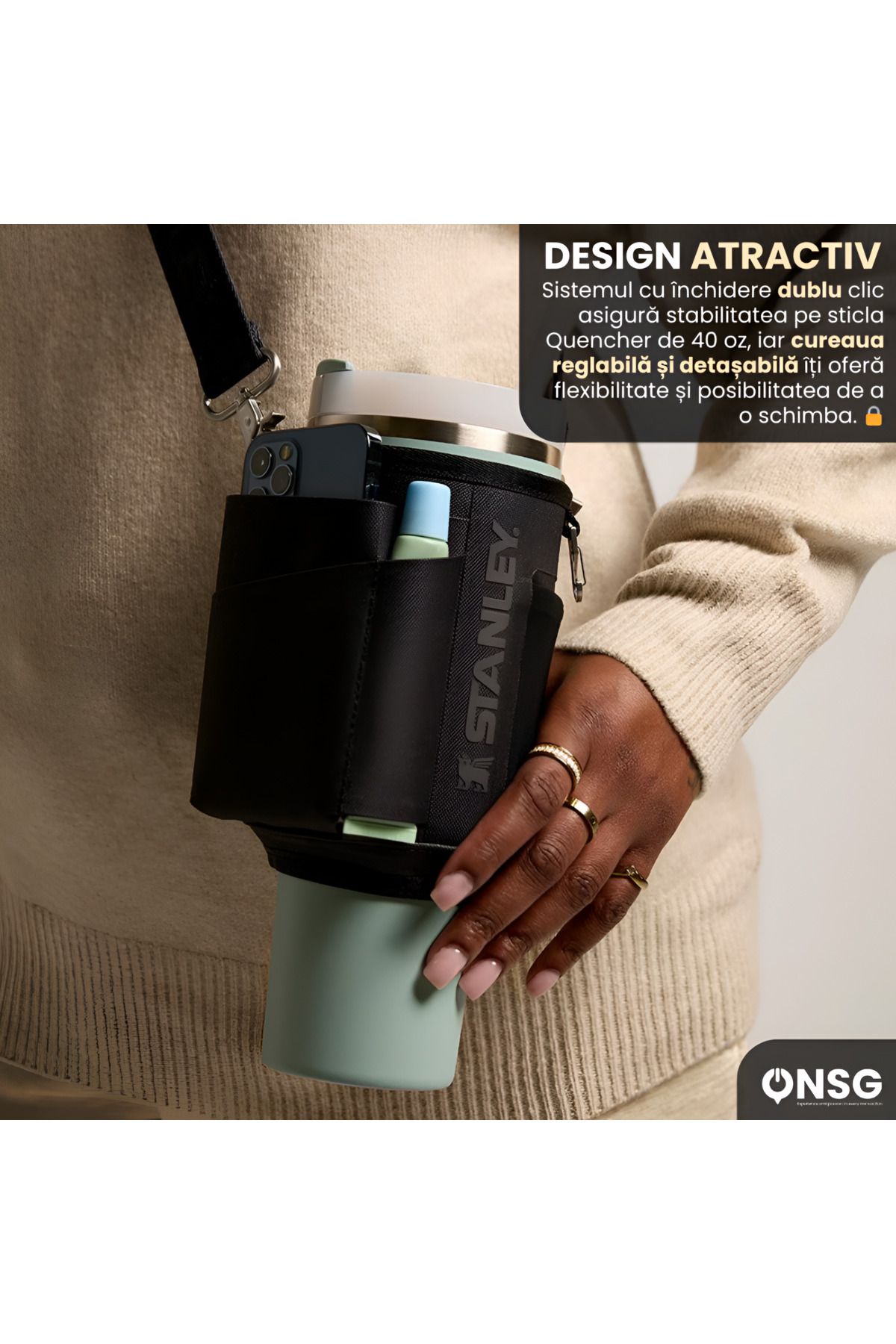 Stanley-Bag Carry-all All Day 1.2l Quencher , Adjustable Strap, Multiple Compartments, Black 2
