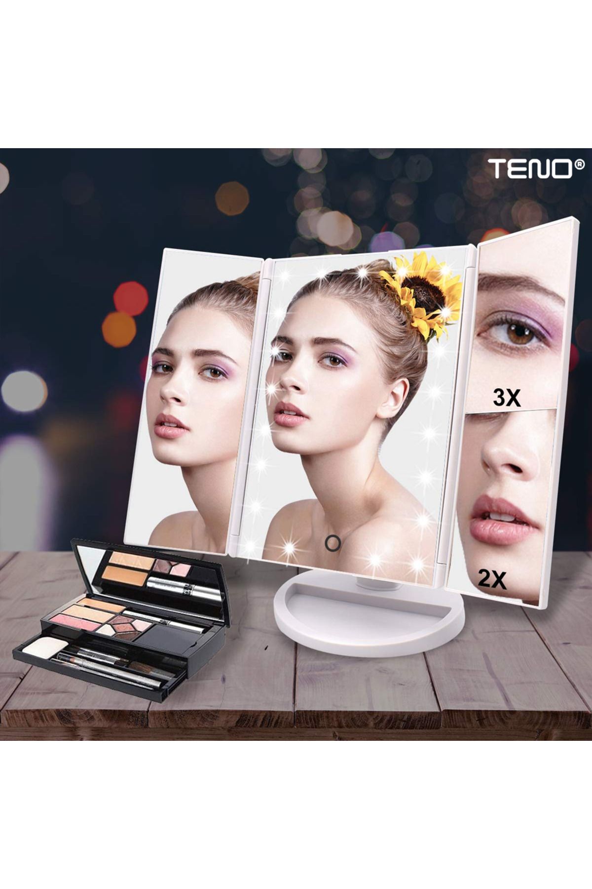 Teno-Teno® Cosmetic Makeup Mirror, 4 magnification modes, makeup stand, white 8