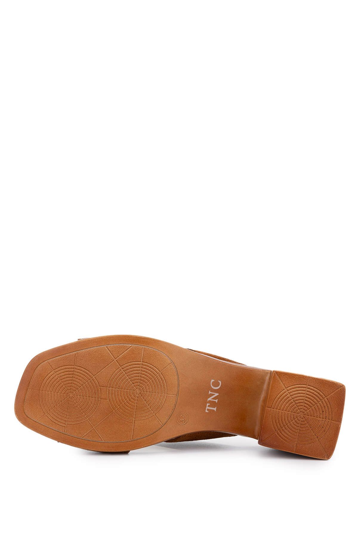 Tamer Tanca-Women's Genuine Leather Tan Suede Heeled Slippers 4