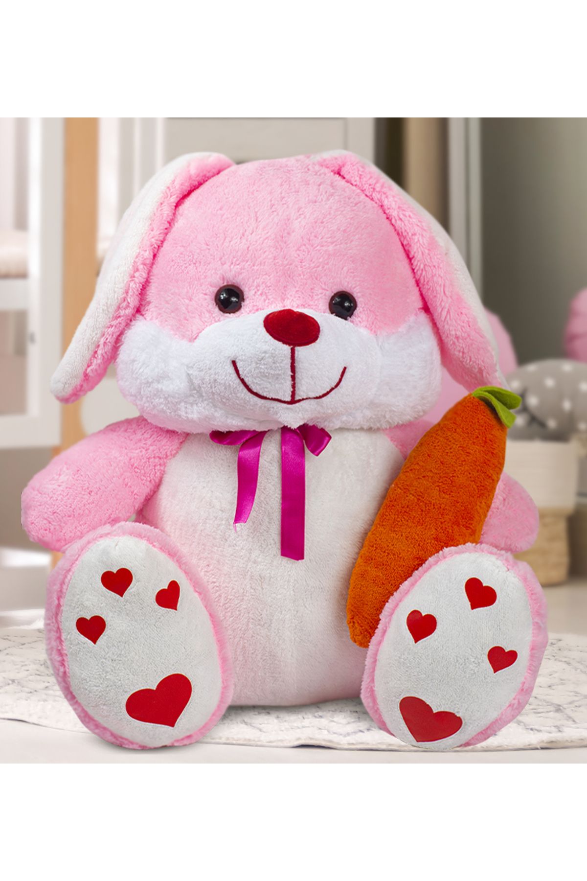 Özgüner Oyuncak Sevimli Tavşan Peluş 80 cm Elinde Havuç Tutan, Yumuşacık Oyuncak