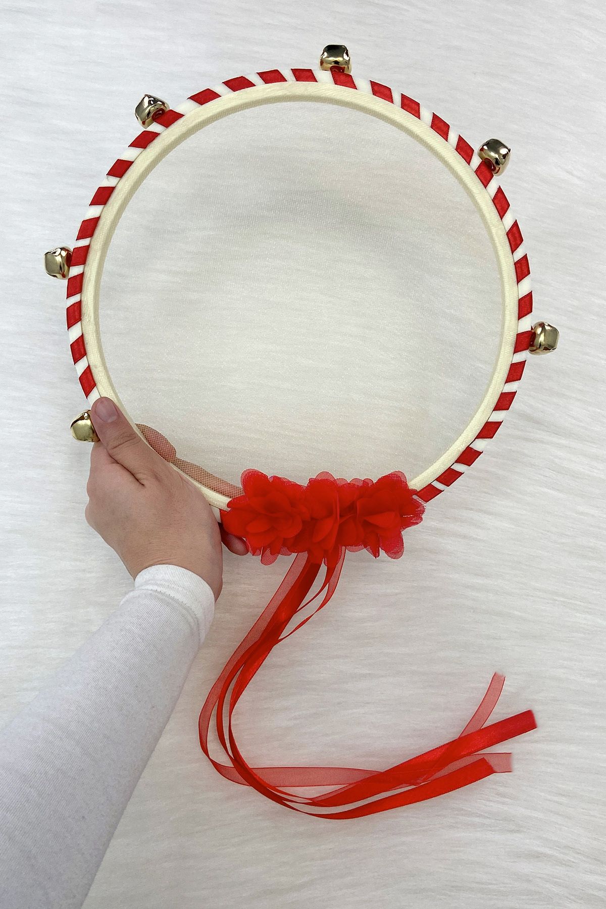 ZEYMERADE Kırmızı Nedime Gelin Tefi, Çiçekli Düğün Kına Gecesi Sünnet Bekarlığa Veda Bride Defi Zilli 1 Adet