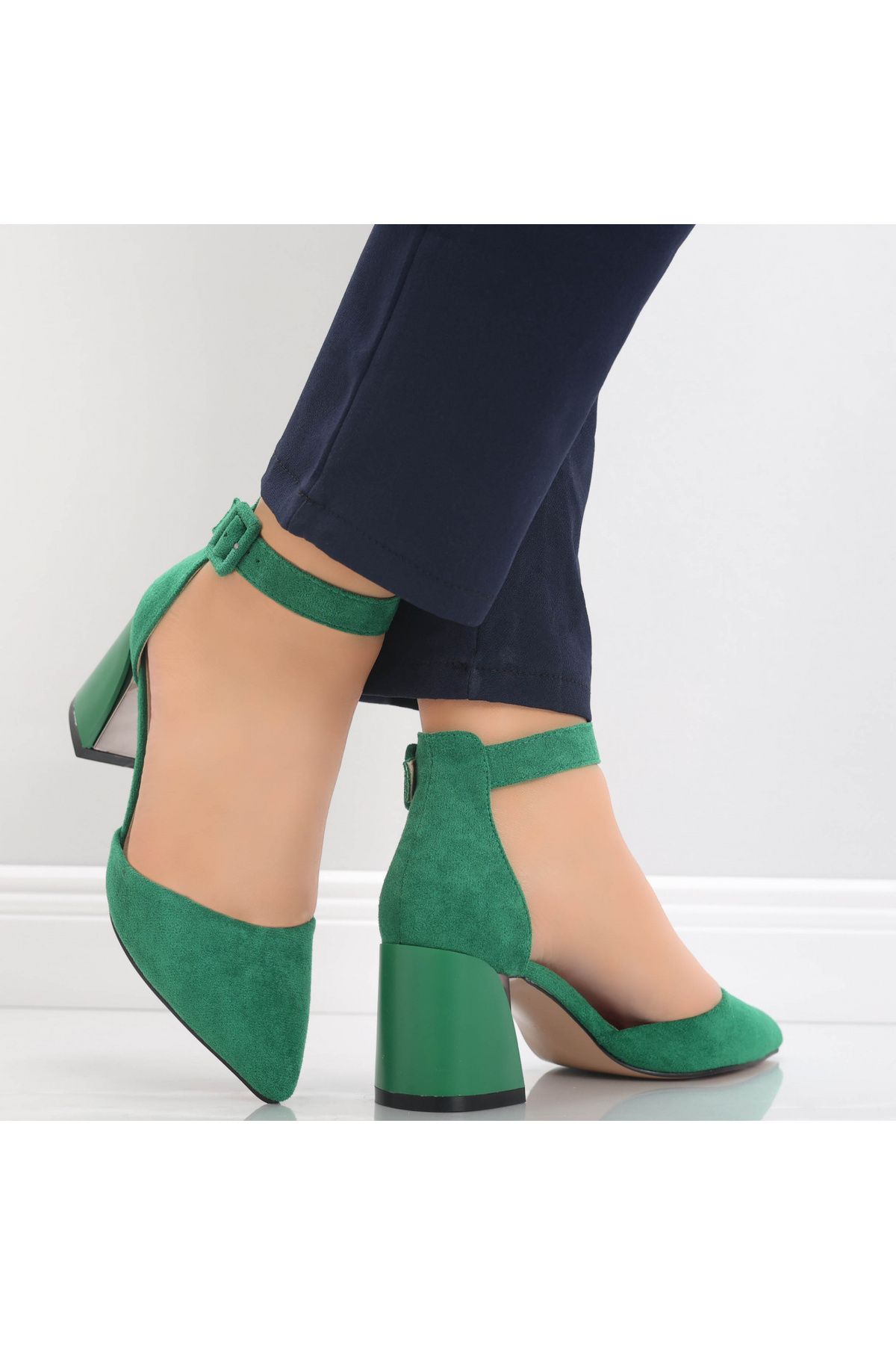 MODA STİL-Women's Green Heeled Shoes Made of Eco-Suede Leather Ananda, 38 3