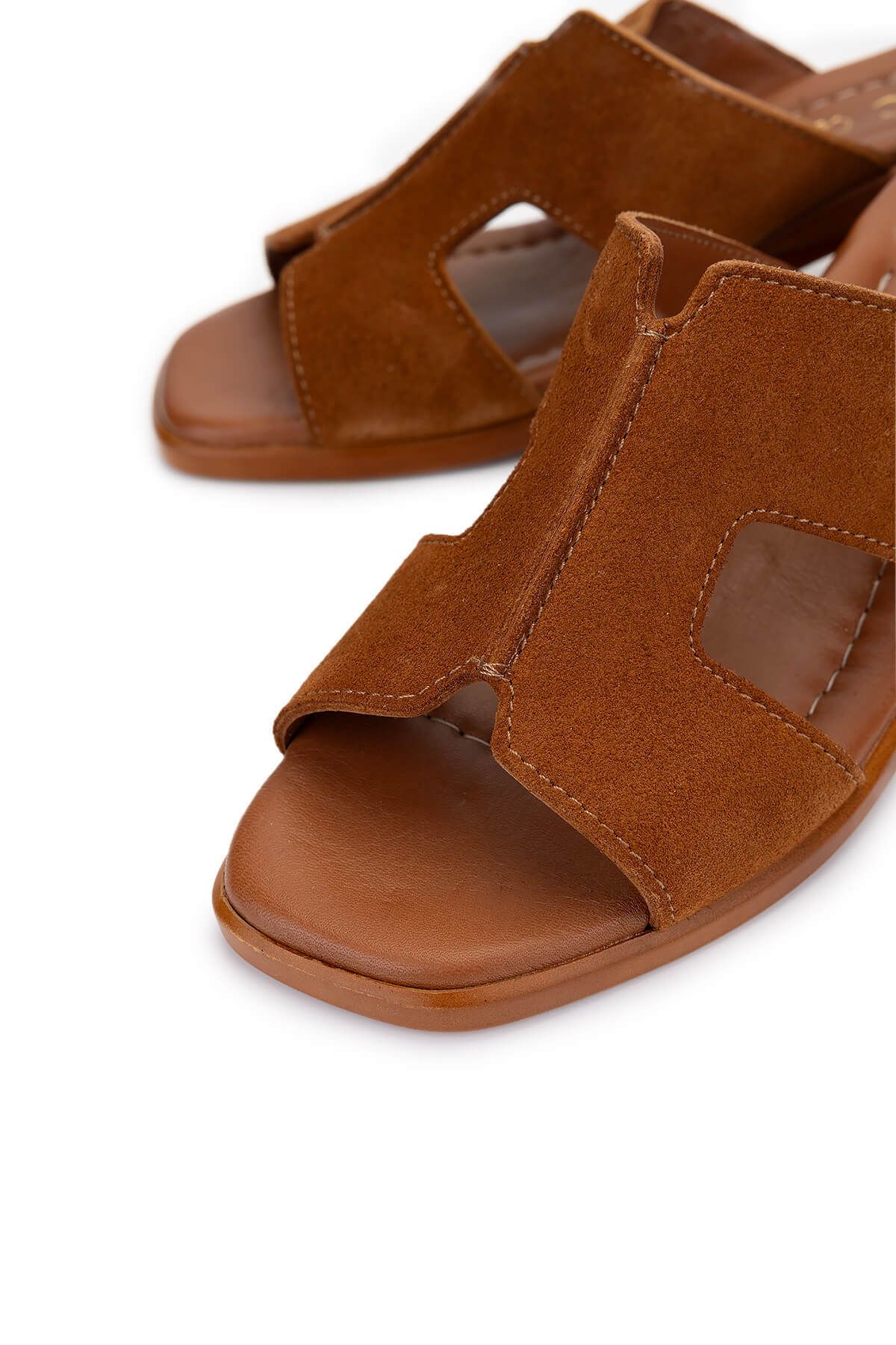 Tamer Tanca-Women's Genuine Leather Tan Suede Heeled Slippers 3
