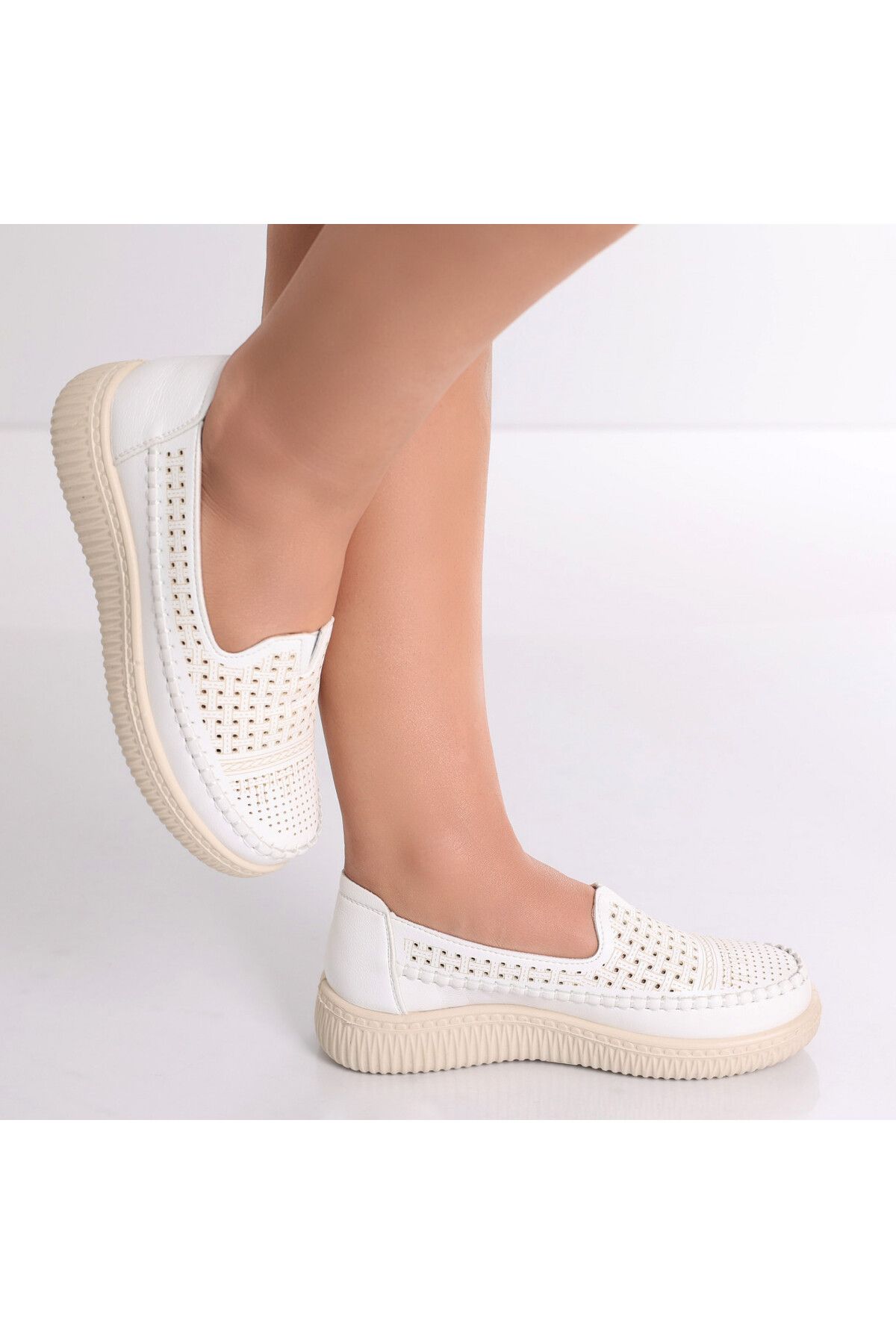 MODA STİL-Women's Casual White Shoes Made of Organic Leather Garena, 38 7