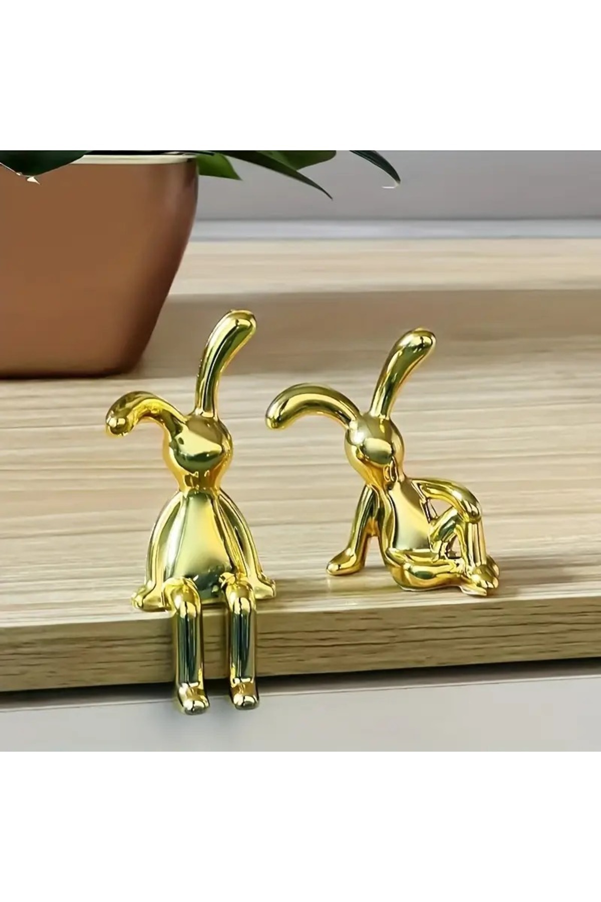Dodemert Home Oturan Gold Renkli Tavşan Çifti Araç Torpido Biblosu Aksesuarı 2 li