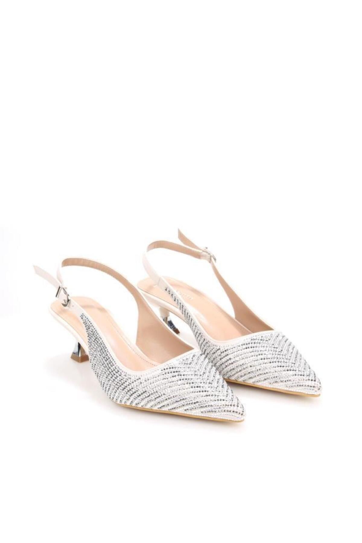 PİSAGOR Pisagor Ps-32350 Kadın 4 Cm Arkası Açık Taşlı Abiye Stiletto Ayakkabı