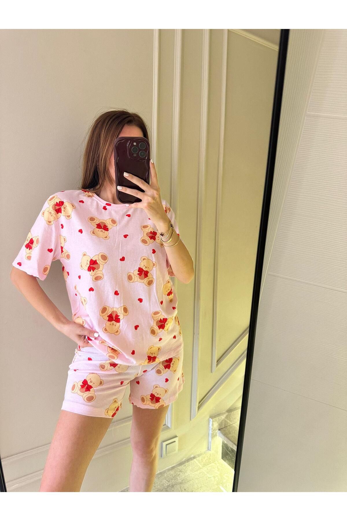 Chamakh Pembe Teddy Şortlu Pijama Takımı
