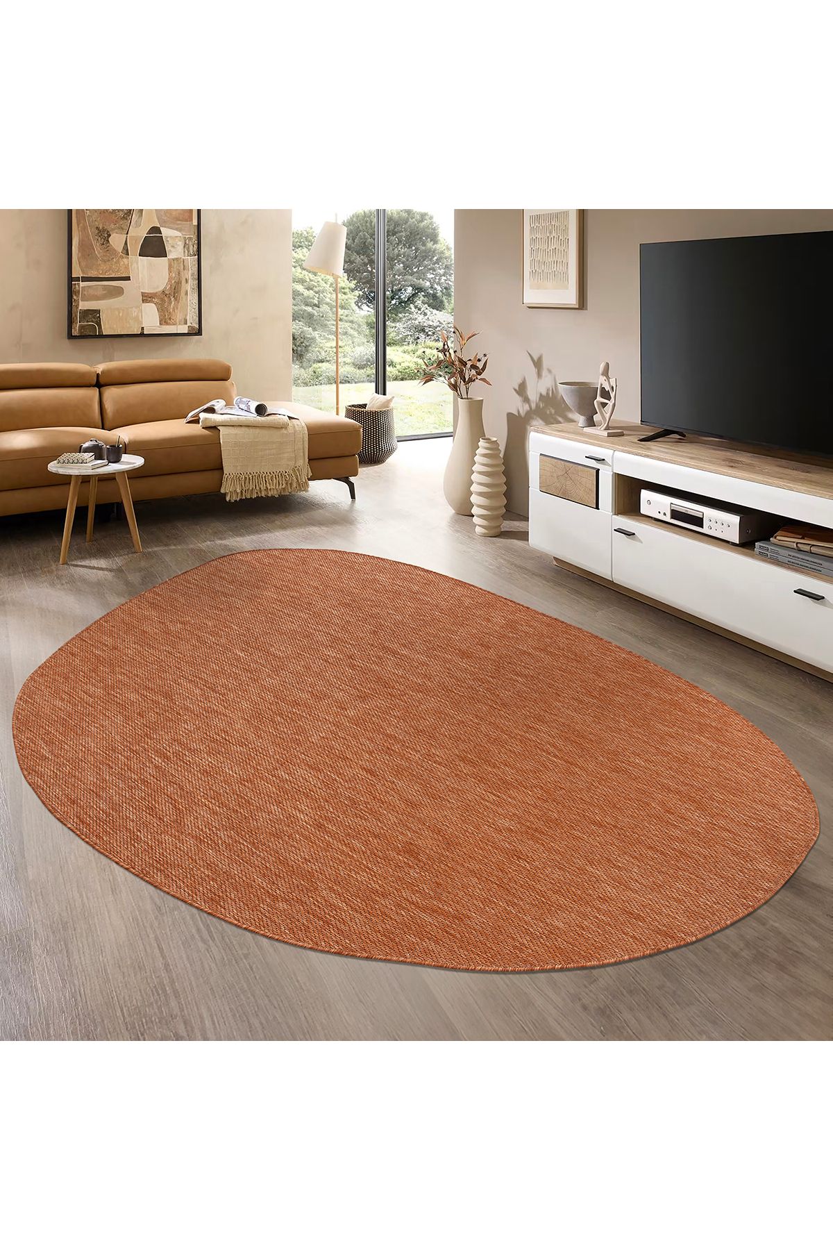Konfor Halı Konfor Halı Tema 9038 Turuncu Sisal Hasır İç Dış Mekan Kilim Dekoratif Bahçe Balkon Salon Halısı