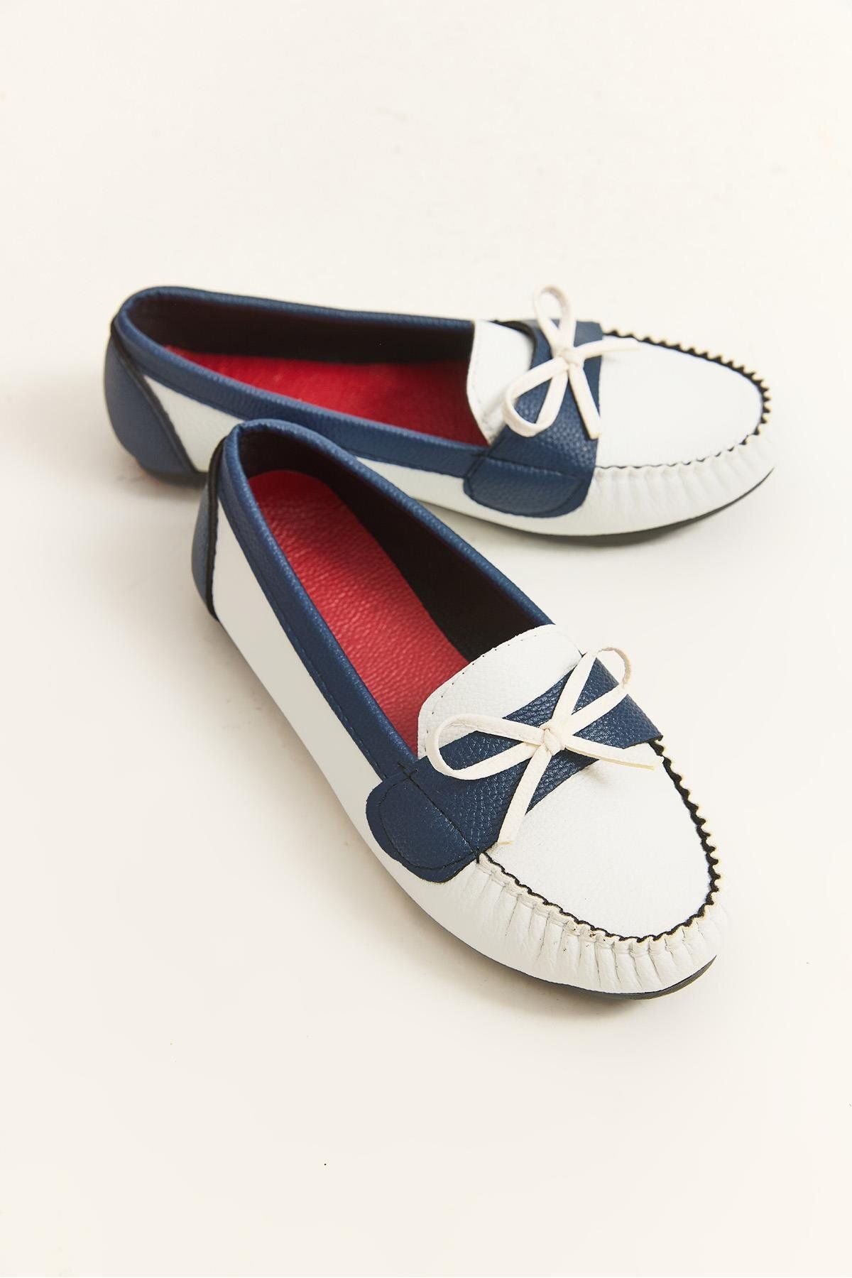 Raneel Kazançlı Alışveriş Loafer Model Fiyonk Detaylı Ayakkabı Beyaz