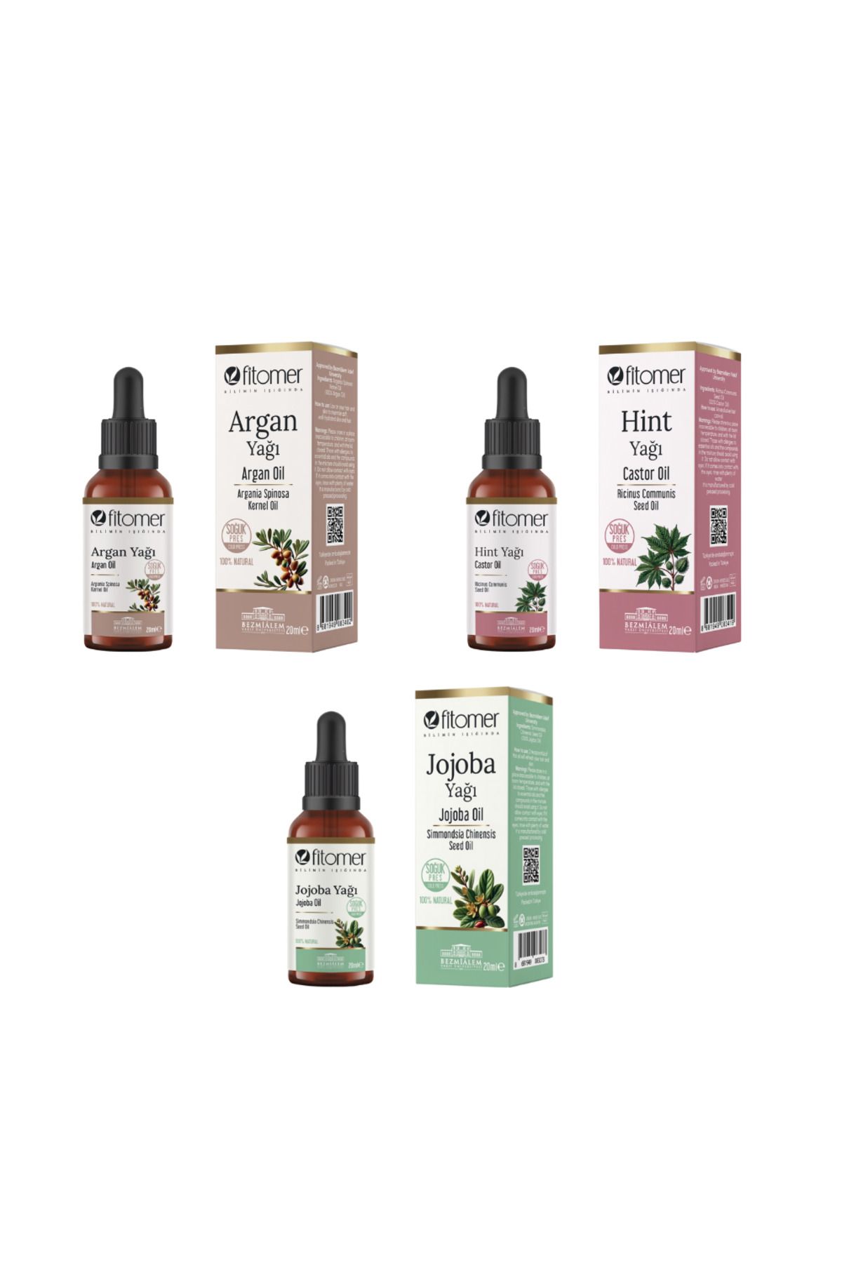 Fitomer 3’lü Doğal Bakım Yağı Seti (Hint - Jojoba - Argan)