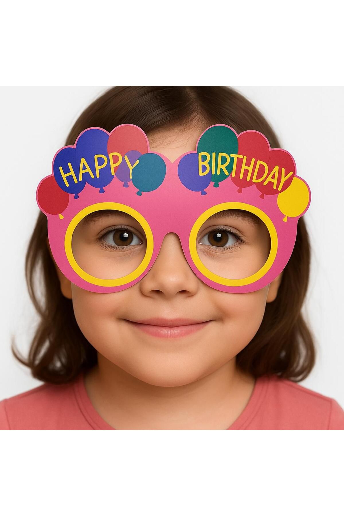 samur parti parti aksesuar & kostüm Balon Desenli Karton Doğum Günü Gözlükleri 6 Adet Pembe Renk