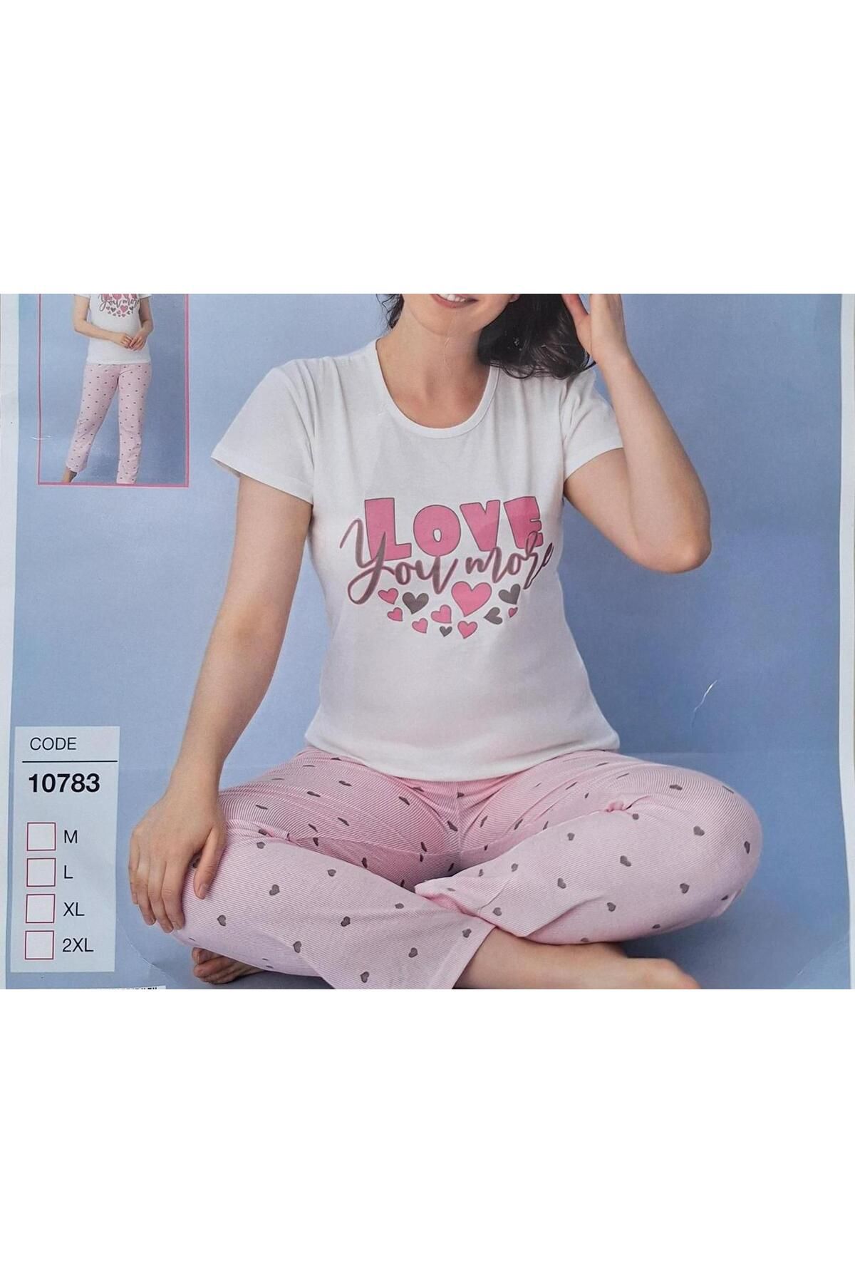 skycott kadın love kalp baskılı kısa kollu pijama takımı