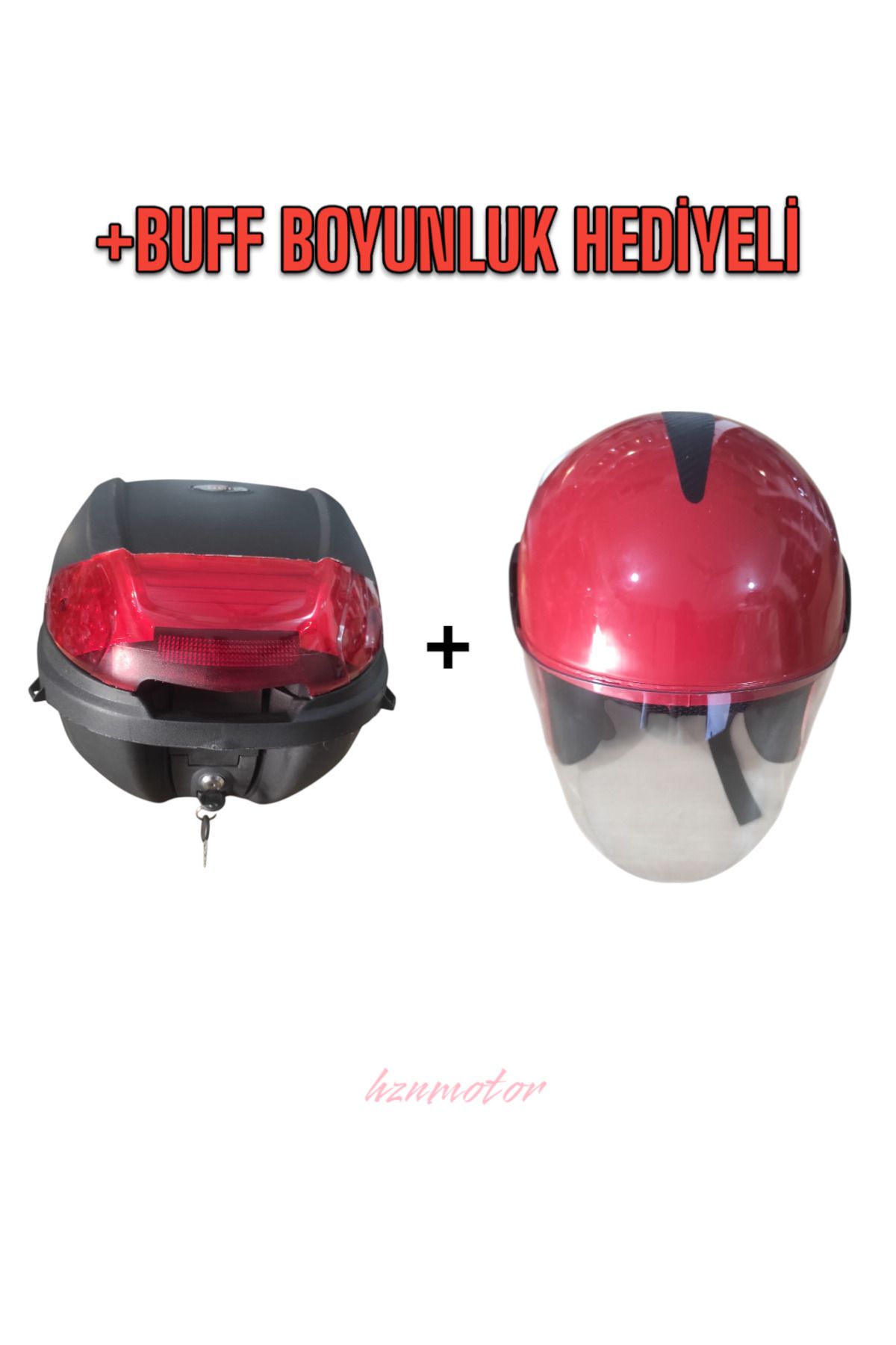 HZN MOTOR Tien 35 LT Çanta Sırt Dayamalı ve Yarım model Kırmızı kask