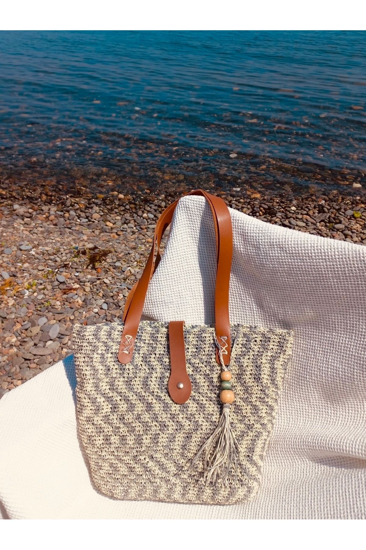 Beril Yamaç Design Studio Smoke Shopper Örgü Çanta / Hasır Çanta / Rafya Çanta / Yazlık Çanta / Bohem Çanta / Kağıt Ip Çanta