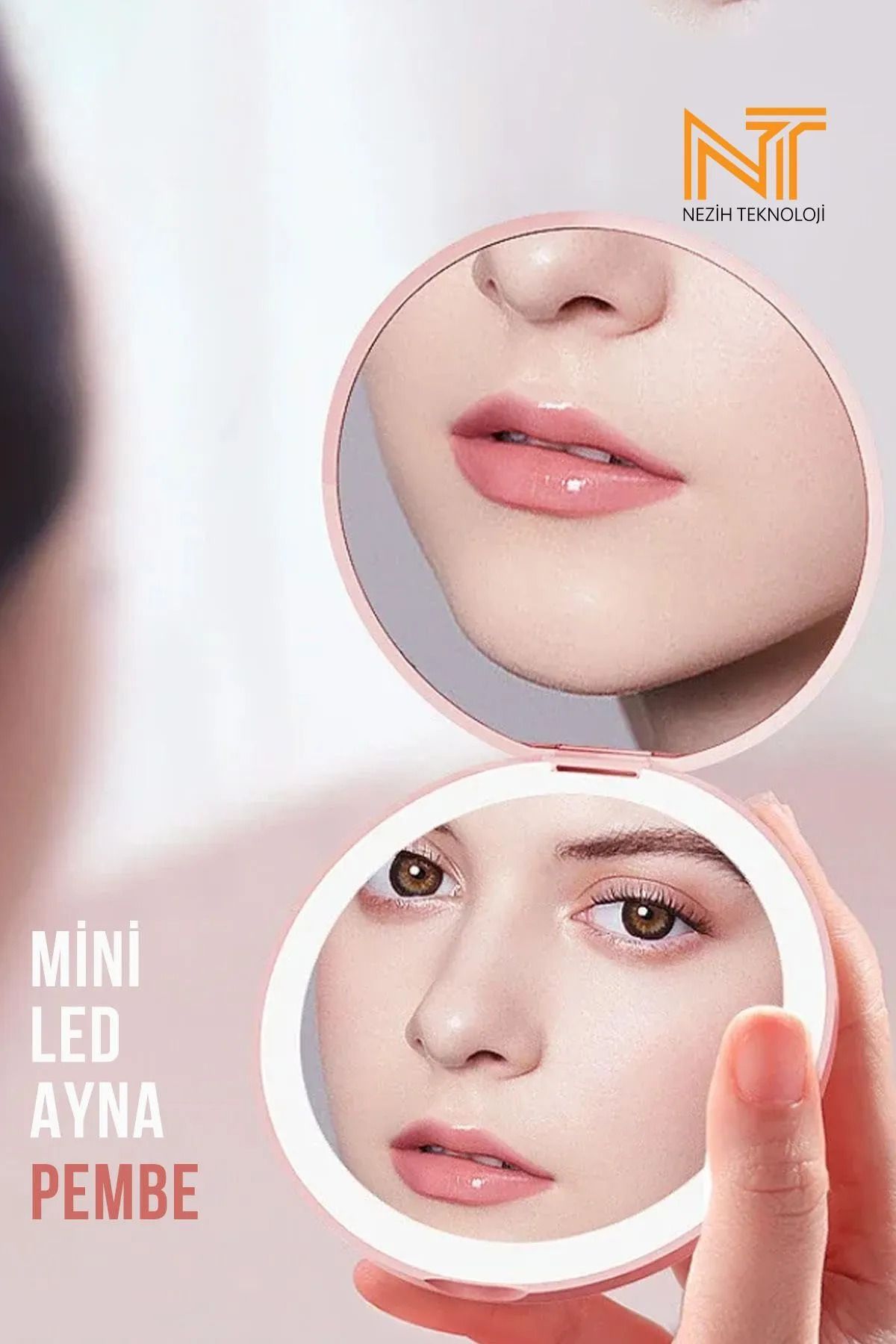 777Home Mini Led Şarjlı Işıklı Makyaj Aynası Make Up Güzellik Aynası Ergonomik Çanta Tipi Yuvarlak Ayna
