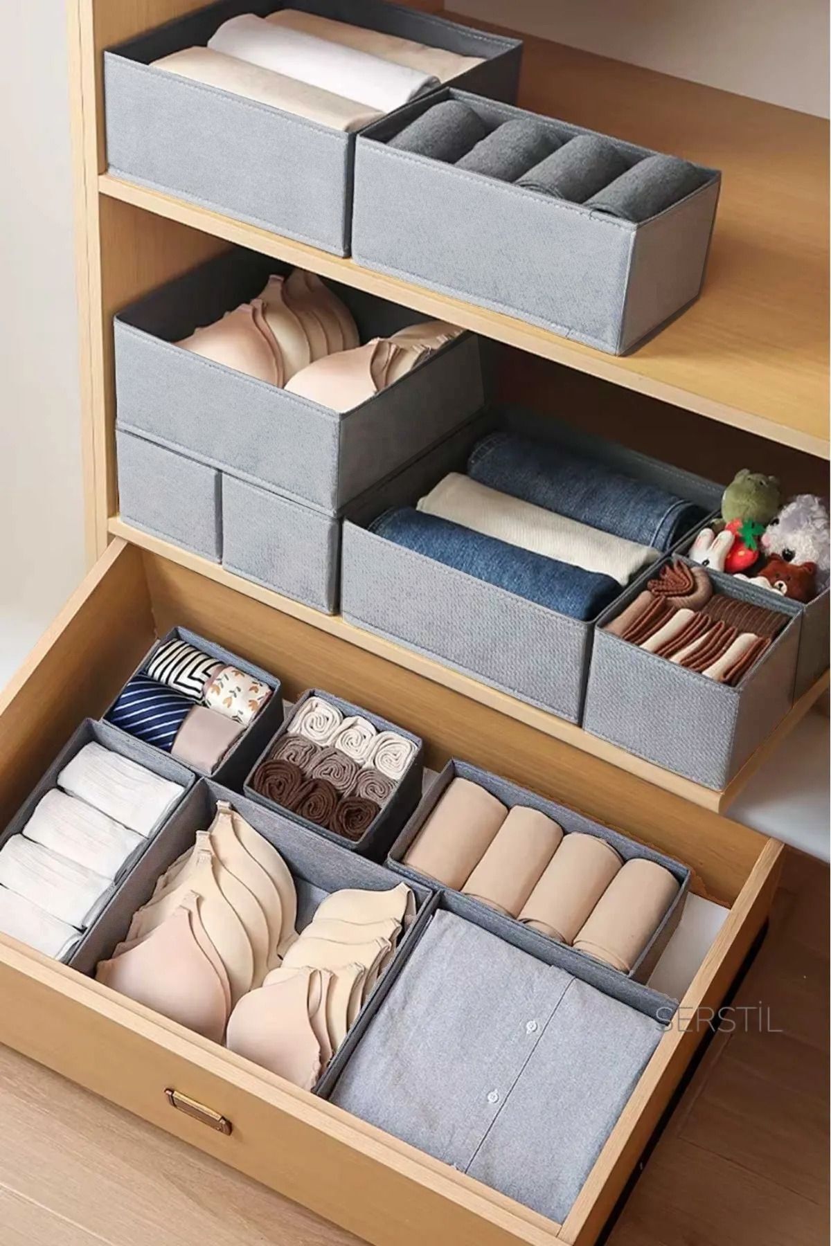 Spartek home textile 6'lı Çekmece Dolap Içi Düzenleyici Kutu Set- gri