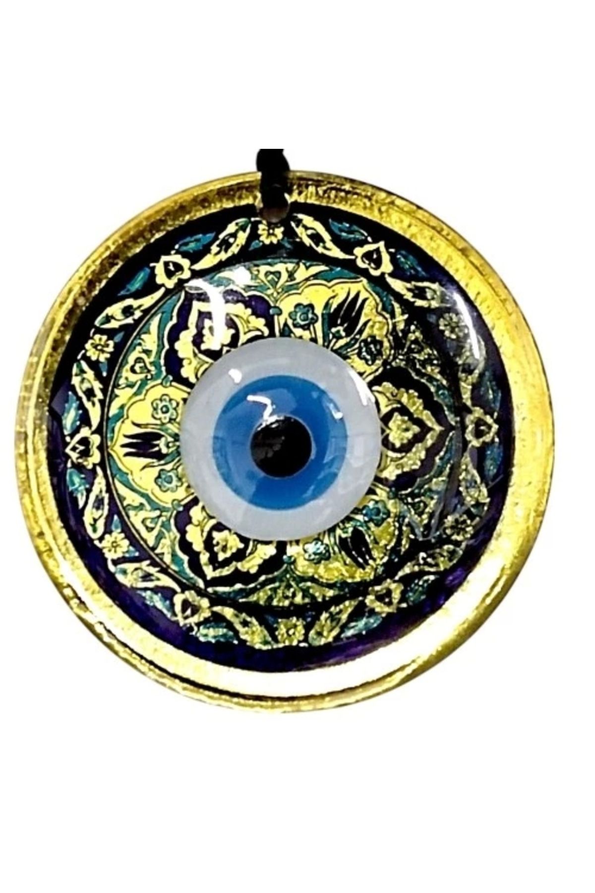 ETT Lale desenli Nazar Boncuklu Altın Rengi Füzyon cam El İşçiliği 12x12 cm Duvar Süsü