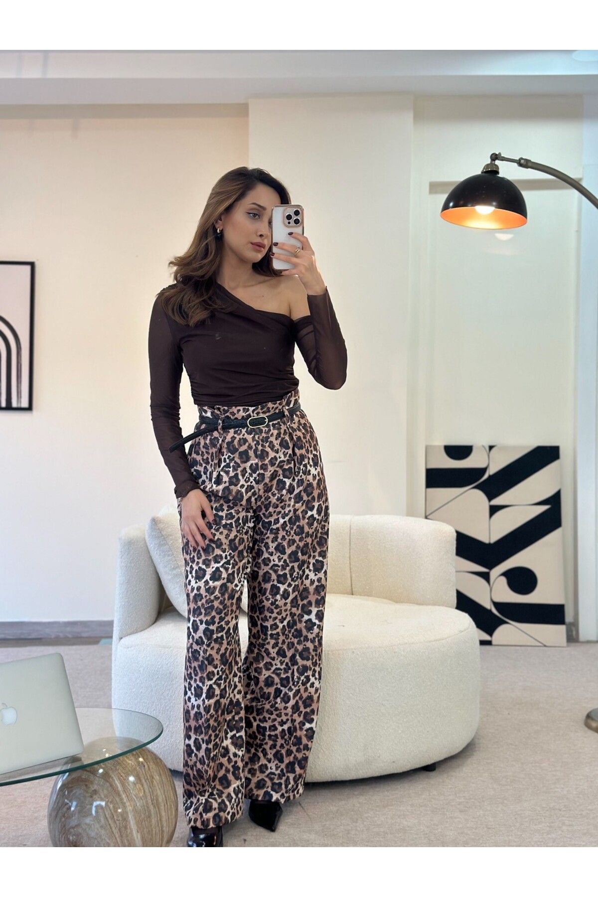 Soshow Leopar Plazo Pantolon