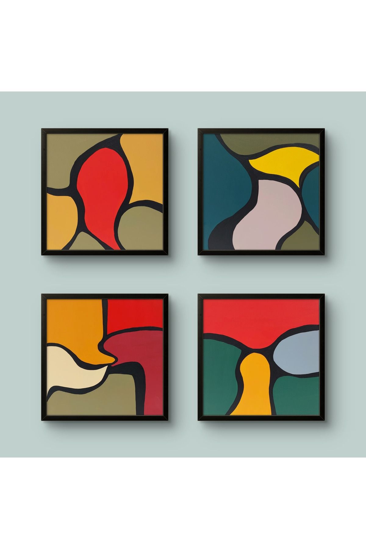 Feoly Art Modern Soyut 4’lü Tablo Seti – El Boyaması – 22x22 Ev Dekorasyon Tablosu – MDF Üzeri Akrilik