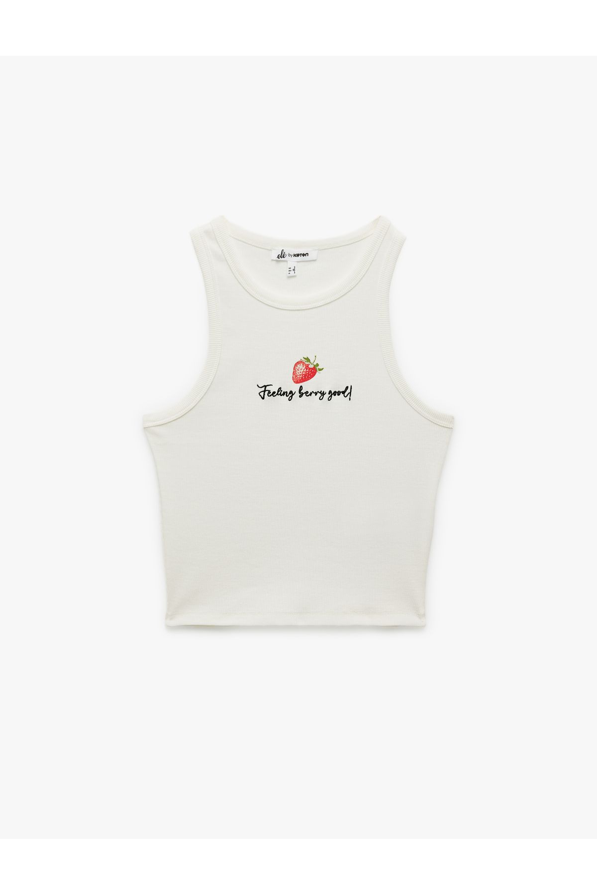 Koton Pamuklu Bisiklet Yaka Slim Fit Çilek Nakışlı Kolsuz Bluz