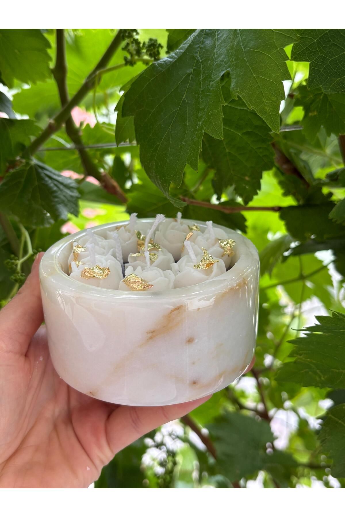 Tasarım kase mum lavanta kokulu gerçek mermer