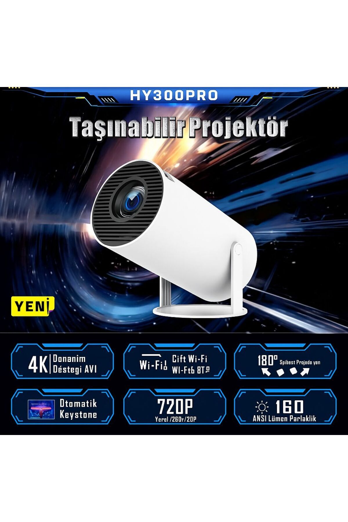 LENSUN Hy300 Pro 4k Taşınabilir Sinema Projeksiyon 1280*720p Ev Sineması Android Akıllı Projektör