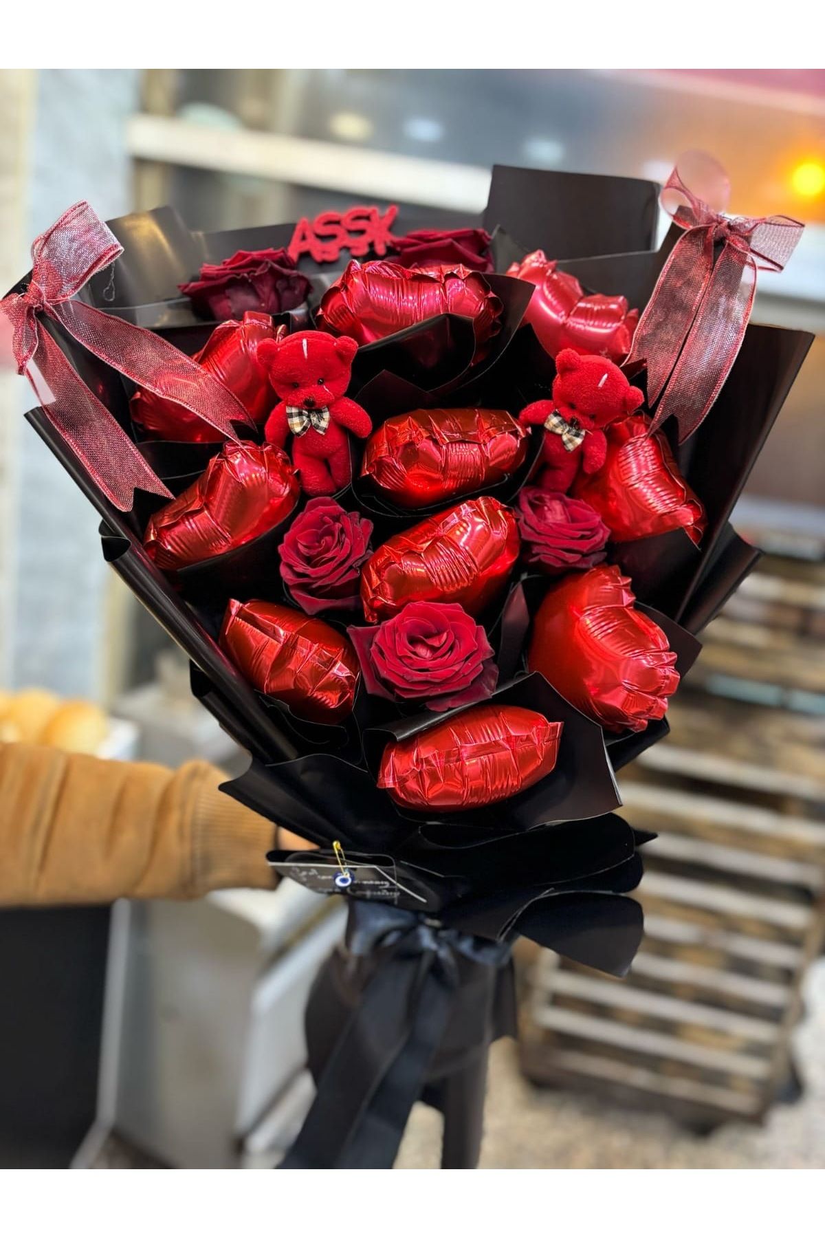 Dizayn Kalpli Balon Buketi Luxury Seri Sevgiliye Hediye