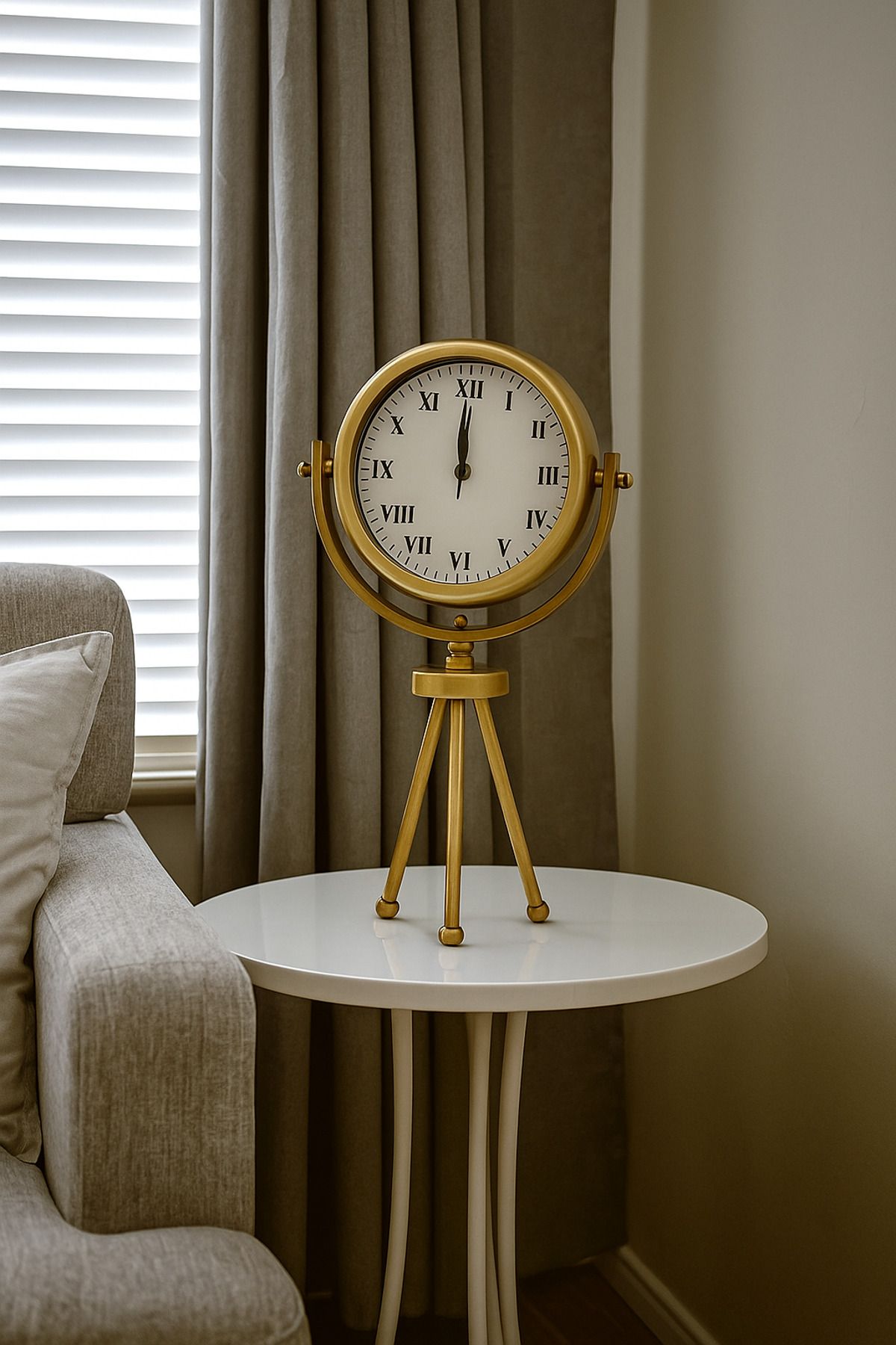 AZELON 27 * 47 CM TRİPOD MODEL ESKİTME METAL MASA SAATİ