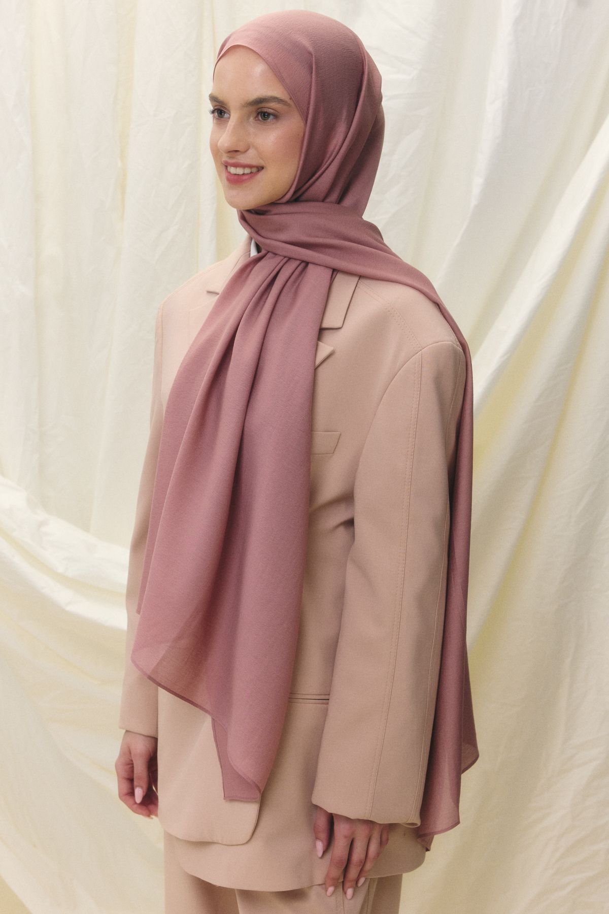 FENZA SCARF PARİS İPEĞİ GÜL KURUSU RENK PAMUKLU ŞAL