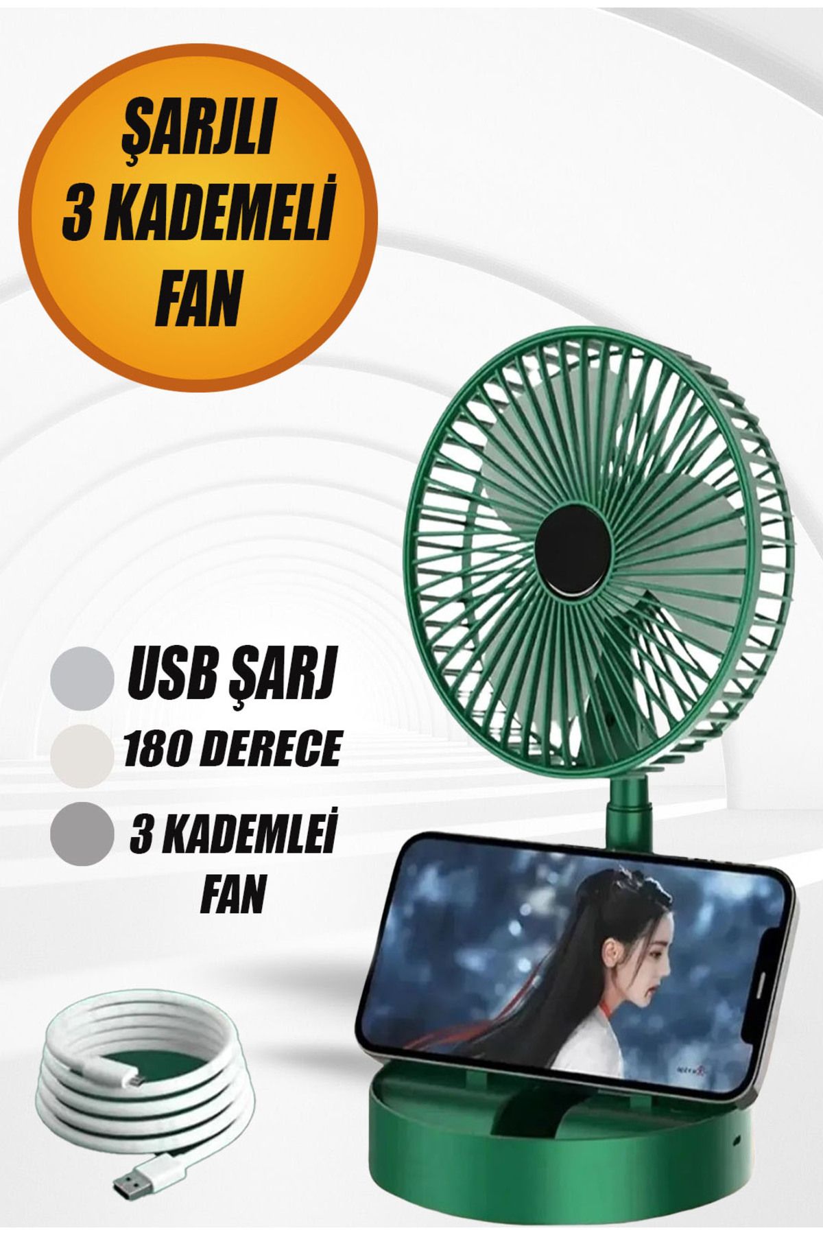 nublado MFT Masaüstü Fan Vantilatör Teleskopik Şarjlı Katlanabilir Taşınabilir 3 Kademe YEŞİL Soğutucu