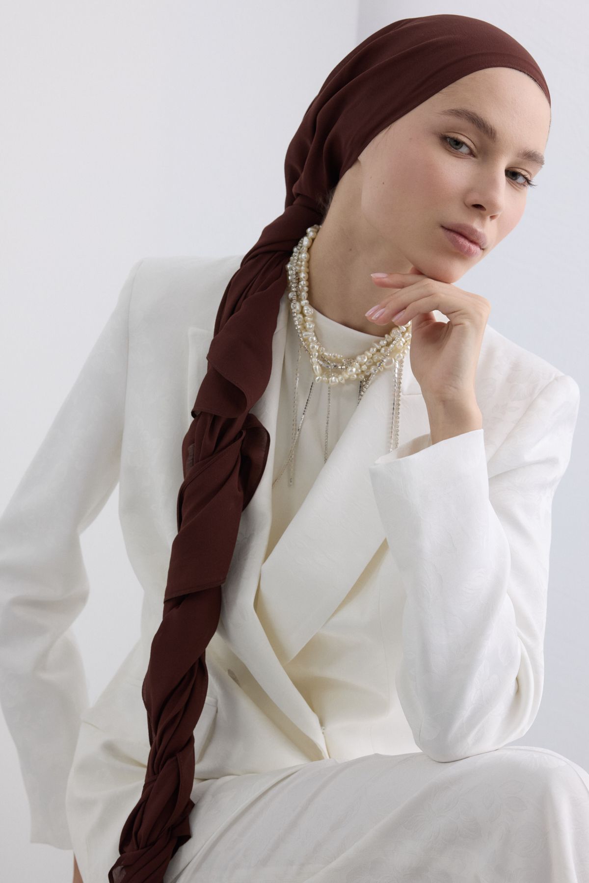 FENZA SCARF PARİS İPEĞİ ÇİKOLATA KAHVE RENK PAMUKLU ŞAL