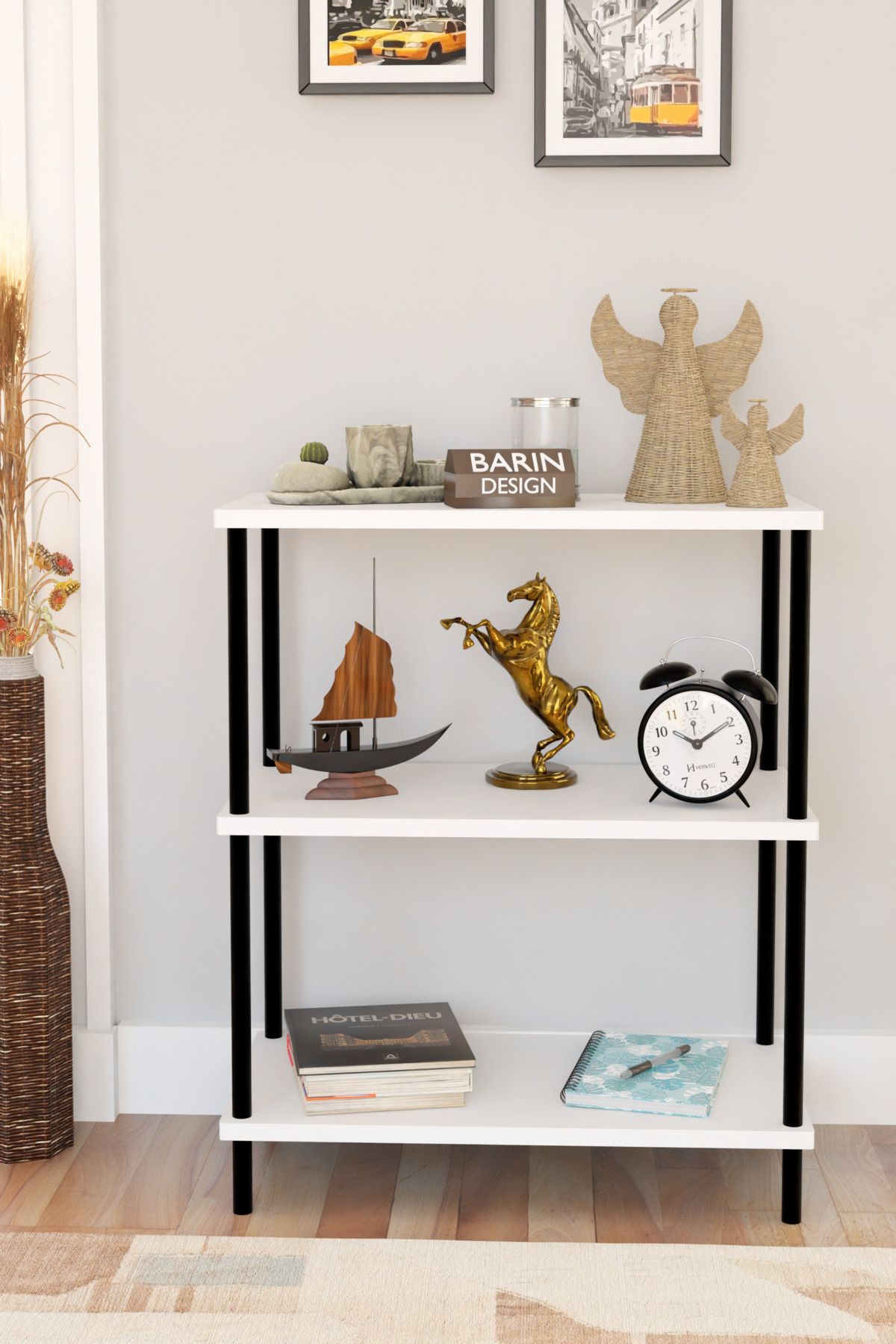 BARIN DESIGN 3 Raflı Çevir Kur Dekoratif Salon Rafı – Açık Raflı Kitaplık ve Aksesuar Düzenleyici, Pratik Kurulum