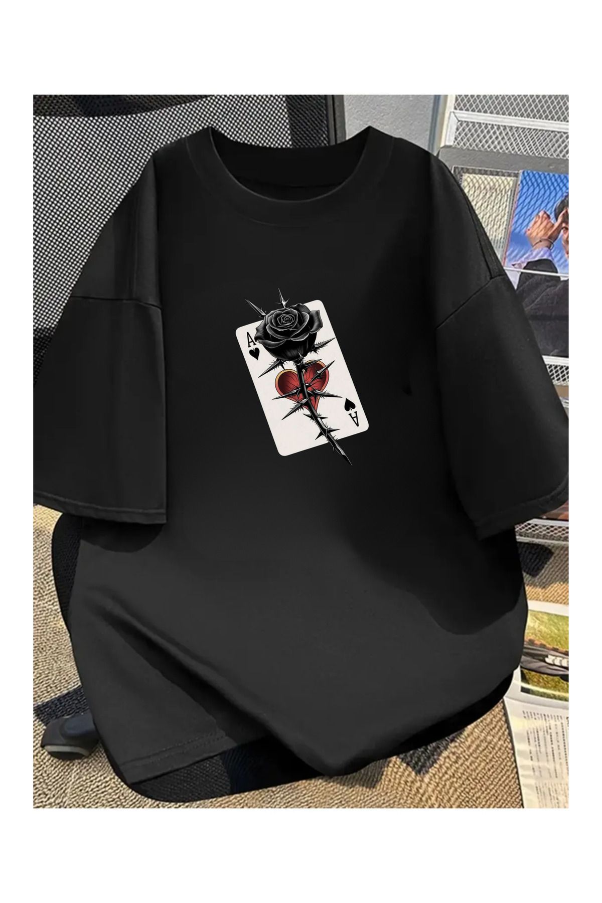 Touz Moda Rose And As Baskılı Unisex Oversize T-shirt