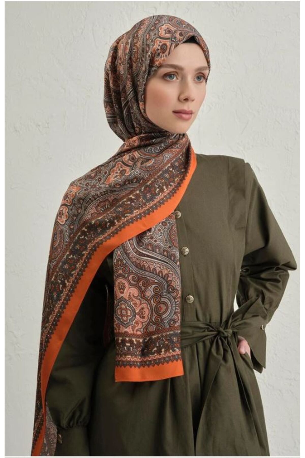 Armine Turuncu Pure Etnik Desen Şal-3 18