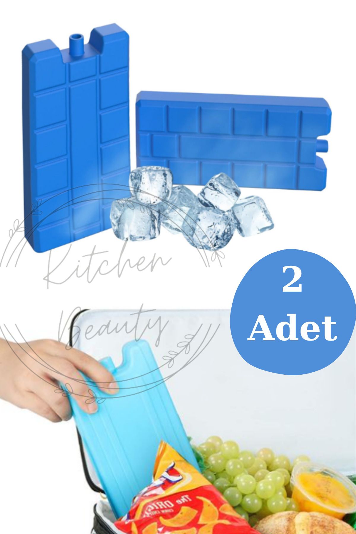 Kitchen Beauty 2 Adet Akü Extra Soğutma Özelikli Jel Sıvılı 400ml Kaset Termos Buz Aküsü 60 Saat Koruma