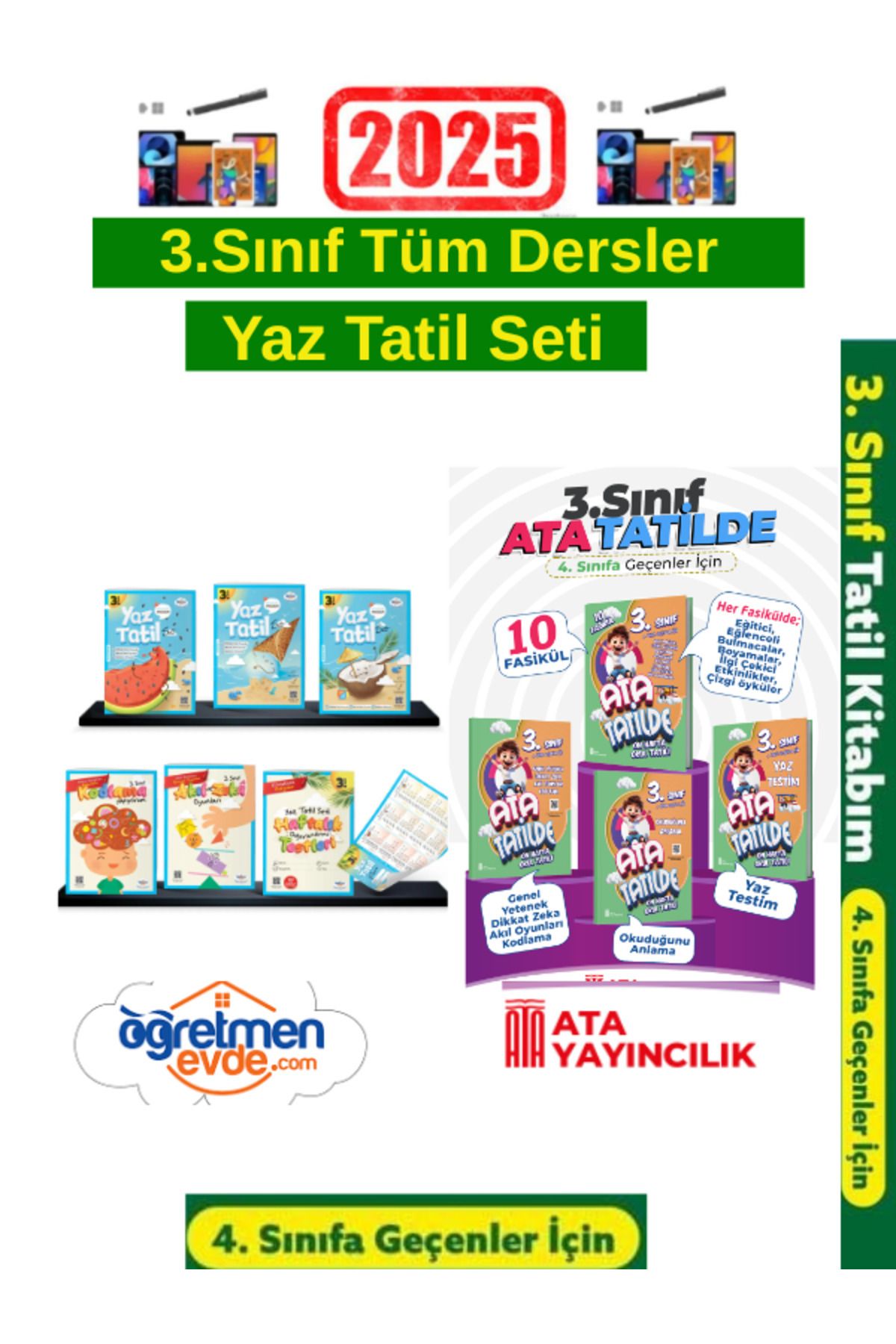 Okyanus Yayıncılık Öğretmen Evde 3.Sınıf Yaz Tatil Seti+Ata Tatilde 3.Sınıf 10 Fasikül Yaz Tatil Seti+Android Kalem