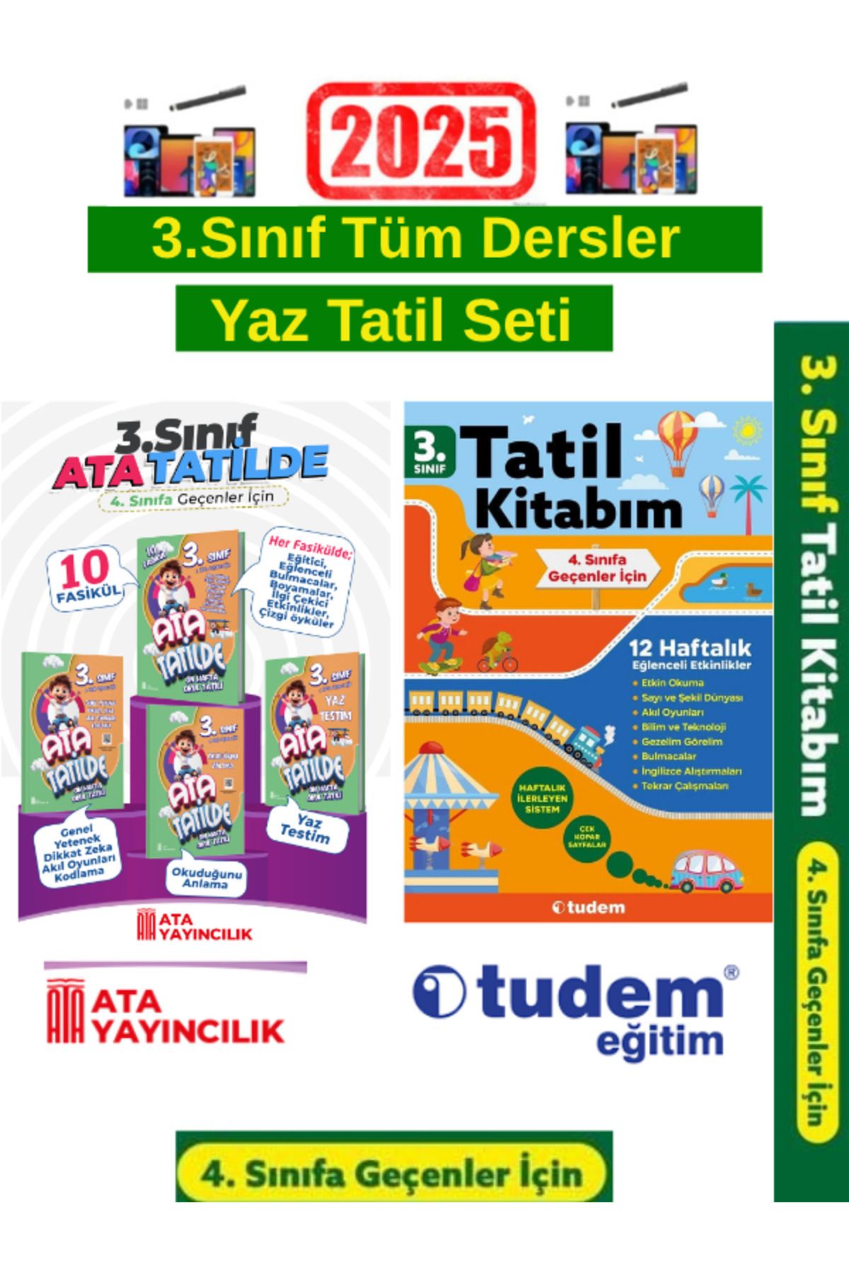Okyanus Yayıncılık Ata Tatilde 3.Sınıf 10 Fasikül Yaz Tatil Seti+Tudem 3.Sınıf 12 Haftalık Yaz Tatil Seti+Android Kalem