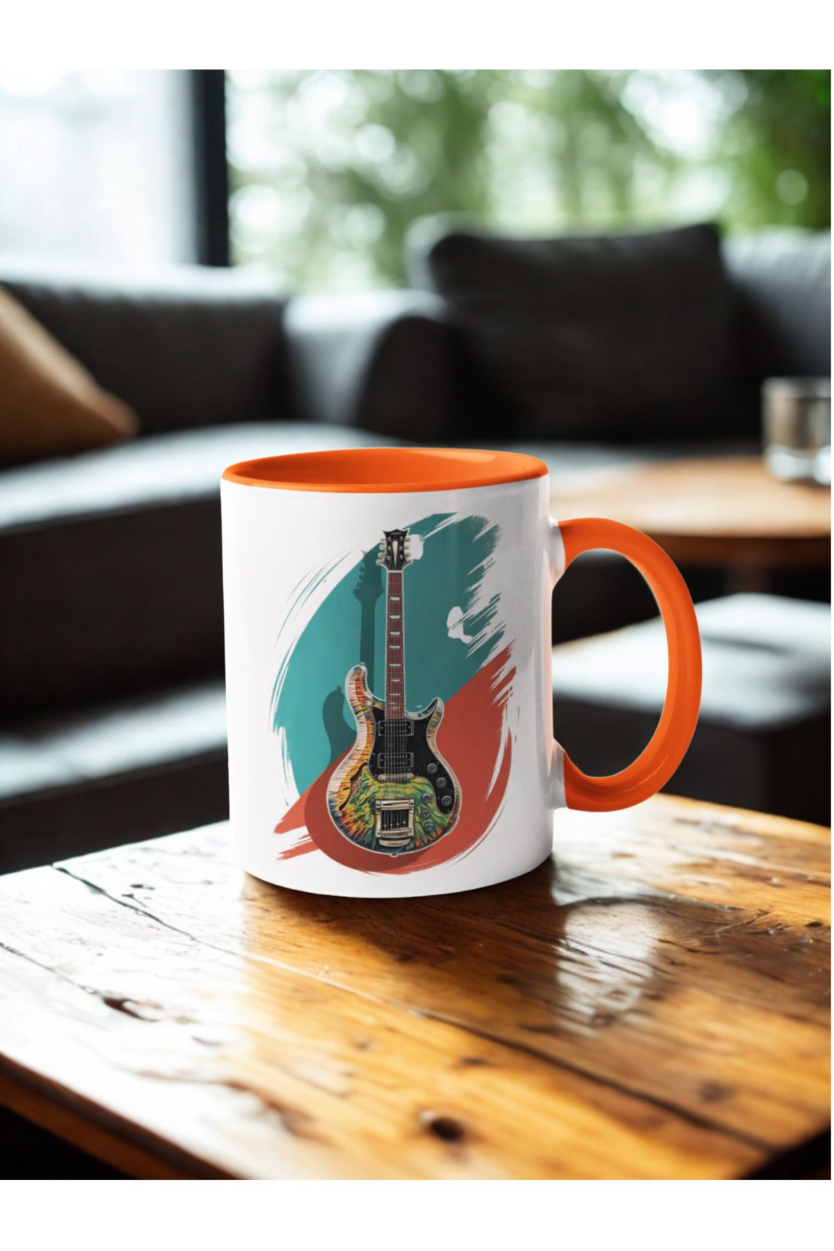 Crocodile Design Studio Müzik Temalı, Elektro Gitar Baskılı Hediyelik Porselen/seramik Çay Kahve Kupa Bardak