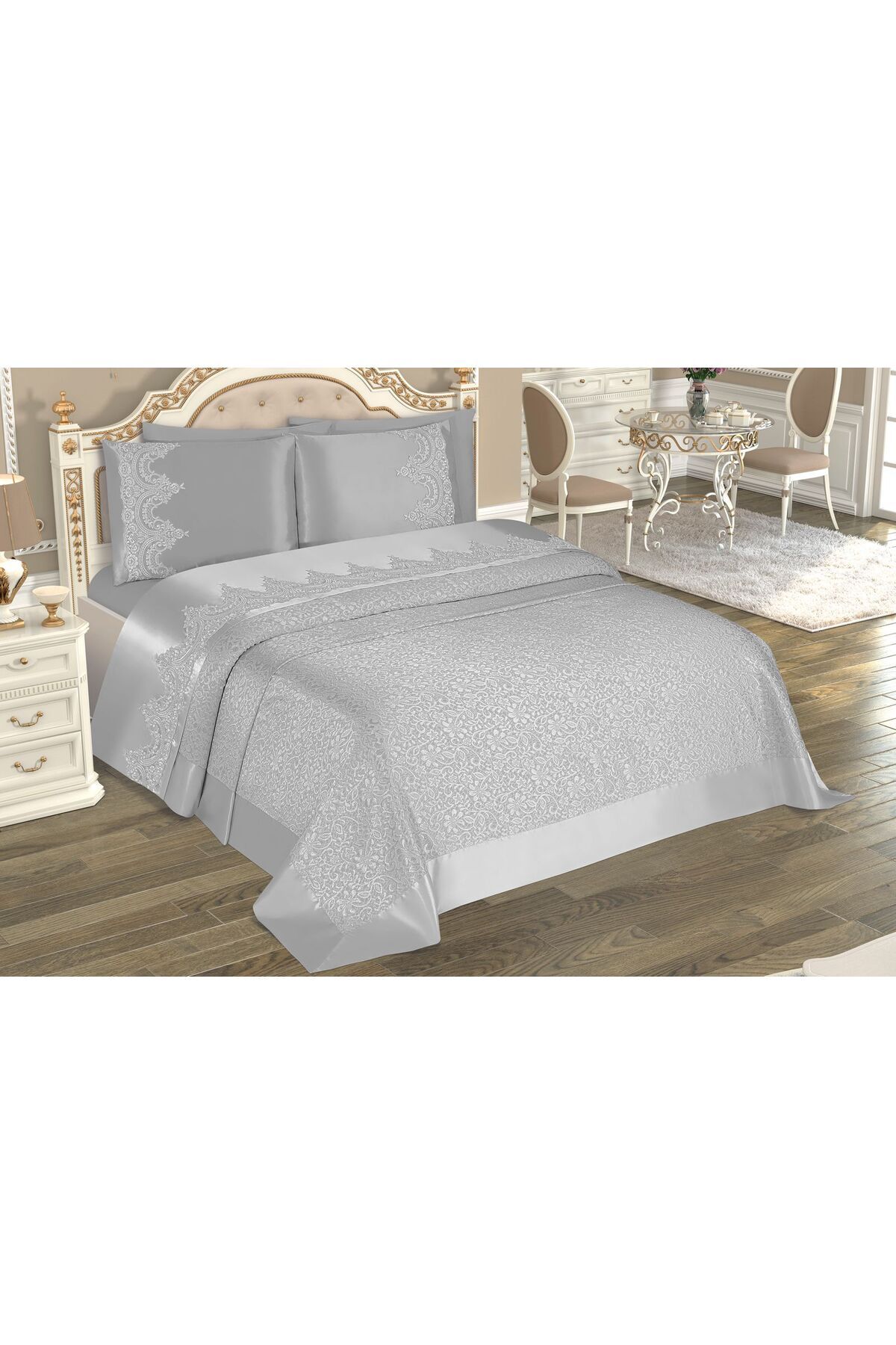 d'niss home touch of nature in your home Selin 6 Parça Fransız Dantelli Çift Kişilik Pike Takımı