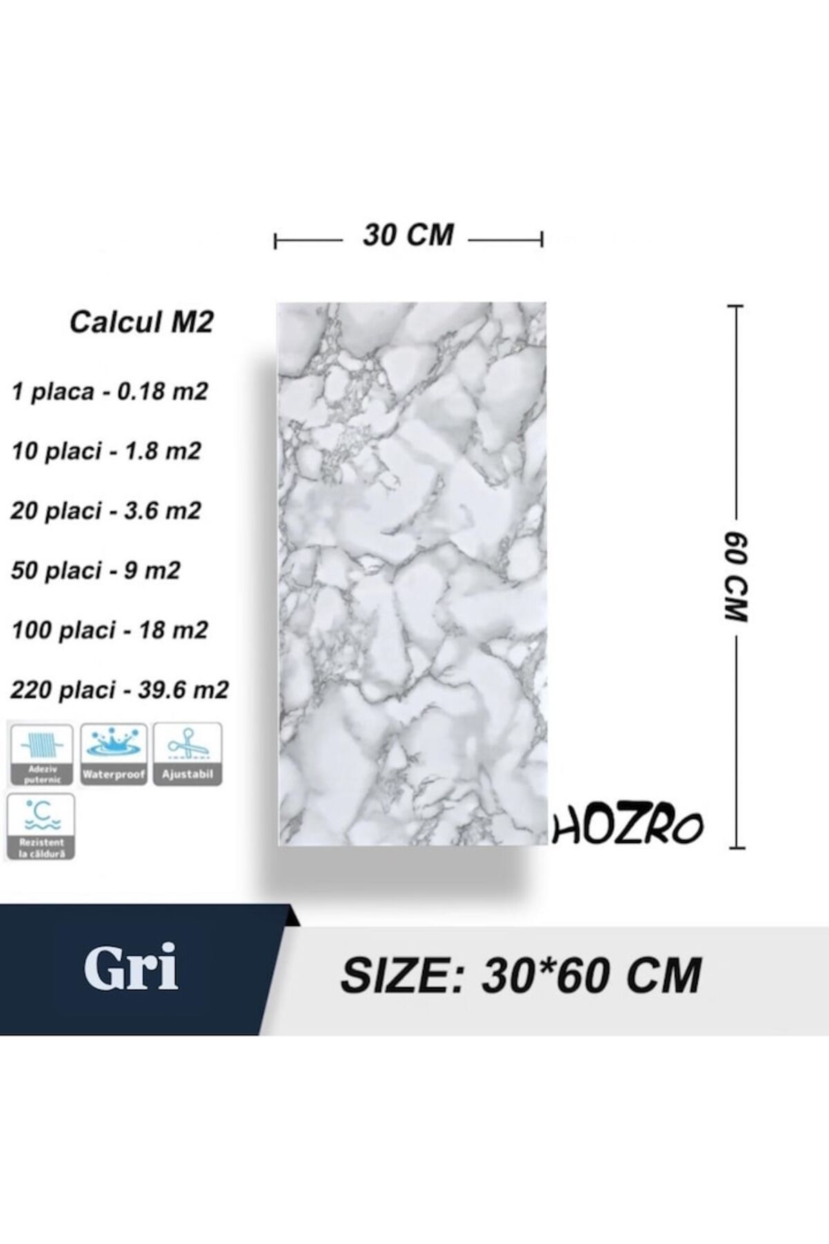 HOZRO-Set of 100 x HOZRO self-adhesive imitation marble tiles, abstract pattern, for walls, covers a surface 3