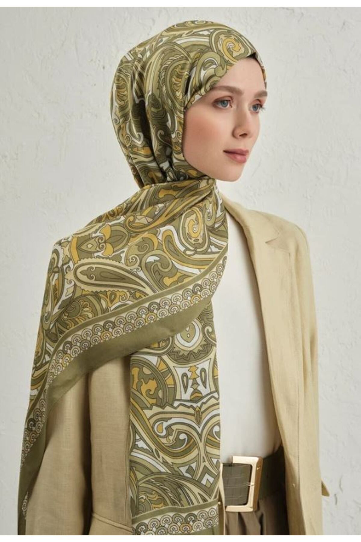 Armine Yeşil Pure Etnik Desen Şal-2 21