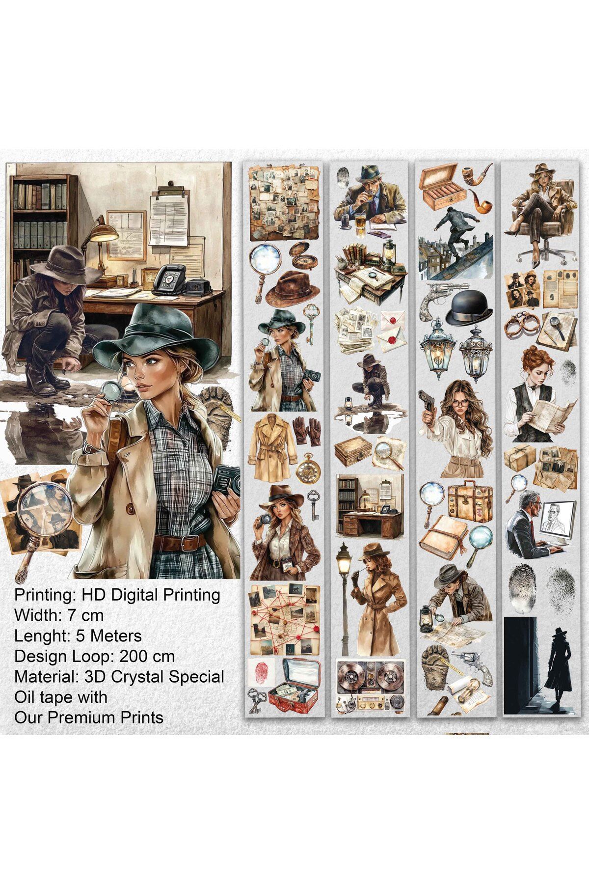 Onwize Scrapbook Detective's Secret-3D Crystal Special Oil tape- Etiket-Pet Tape - Sticker - Seffaf Etiket