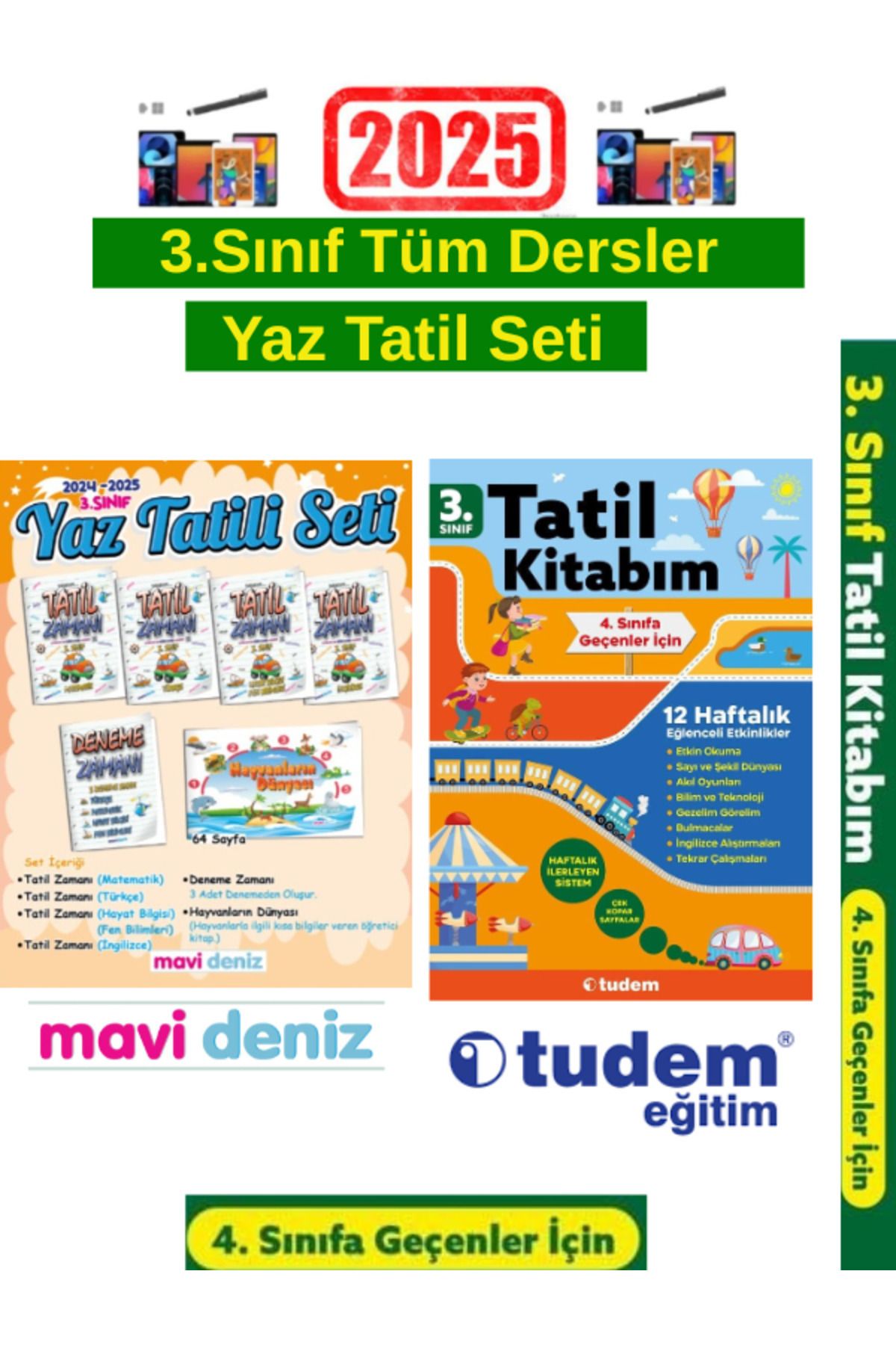 Ens Yayıncılık MaviDeniz 3.Sınıf Yaz Tatil Kitabı+Tudem 3.sınıf 12 Haftalık Yaz Tatil Seti+Android Kalem