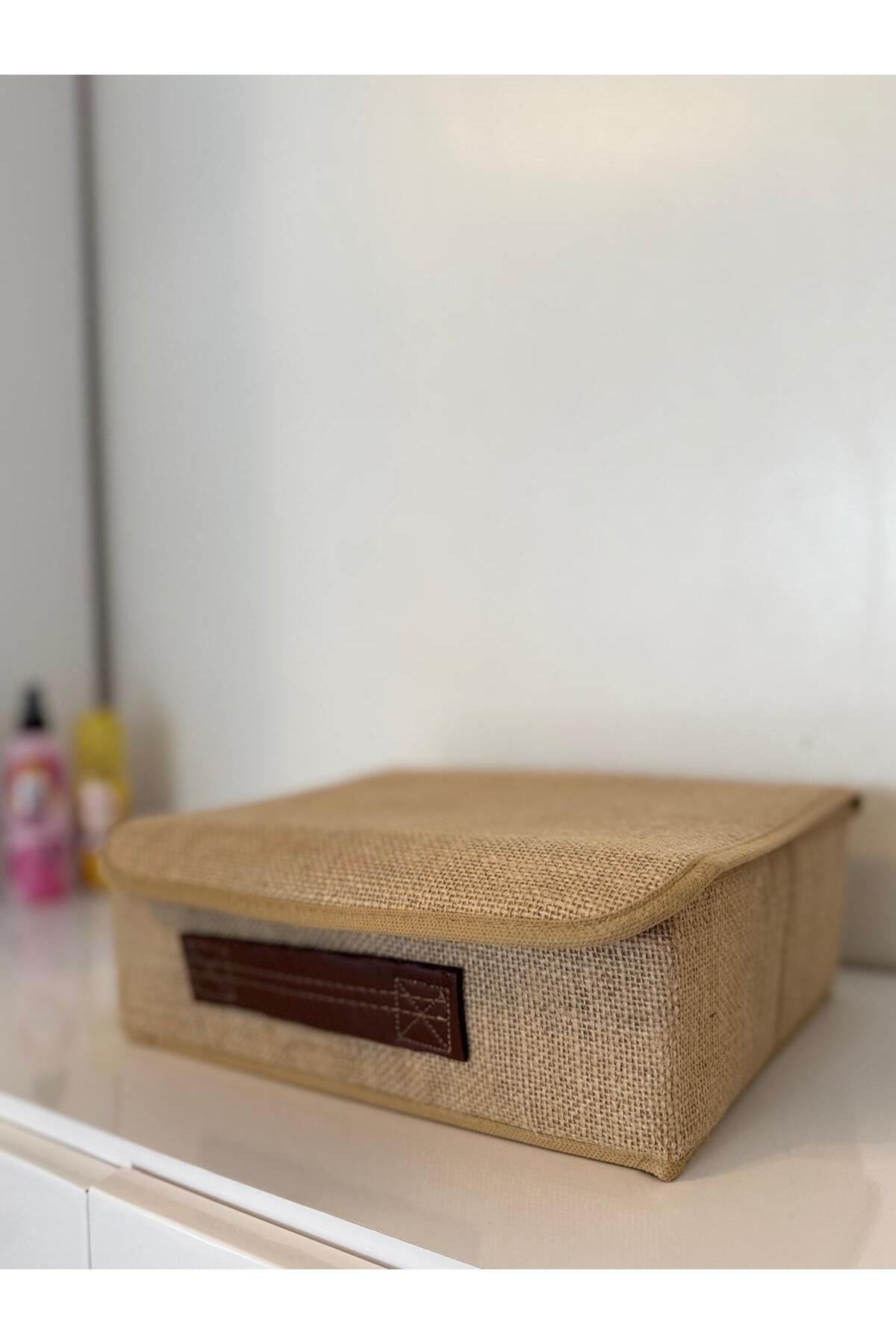 Eyfe Home Jüt Kapaklı Dolap Çekmece İçi Takı Makyaj Çamaşır Katlanır Saklama Kutusu Organizer 30x23x11 cm