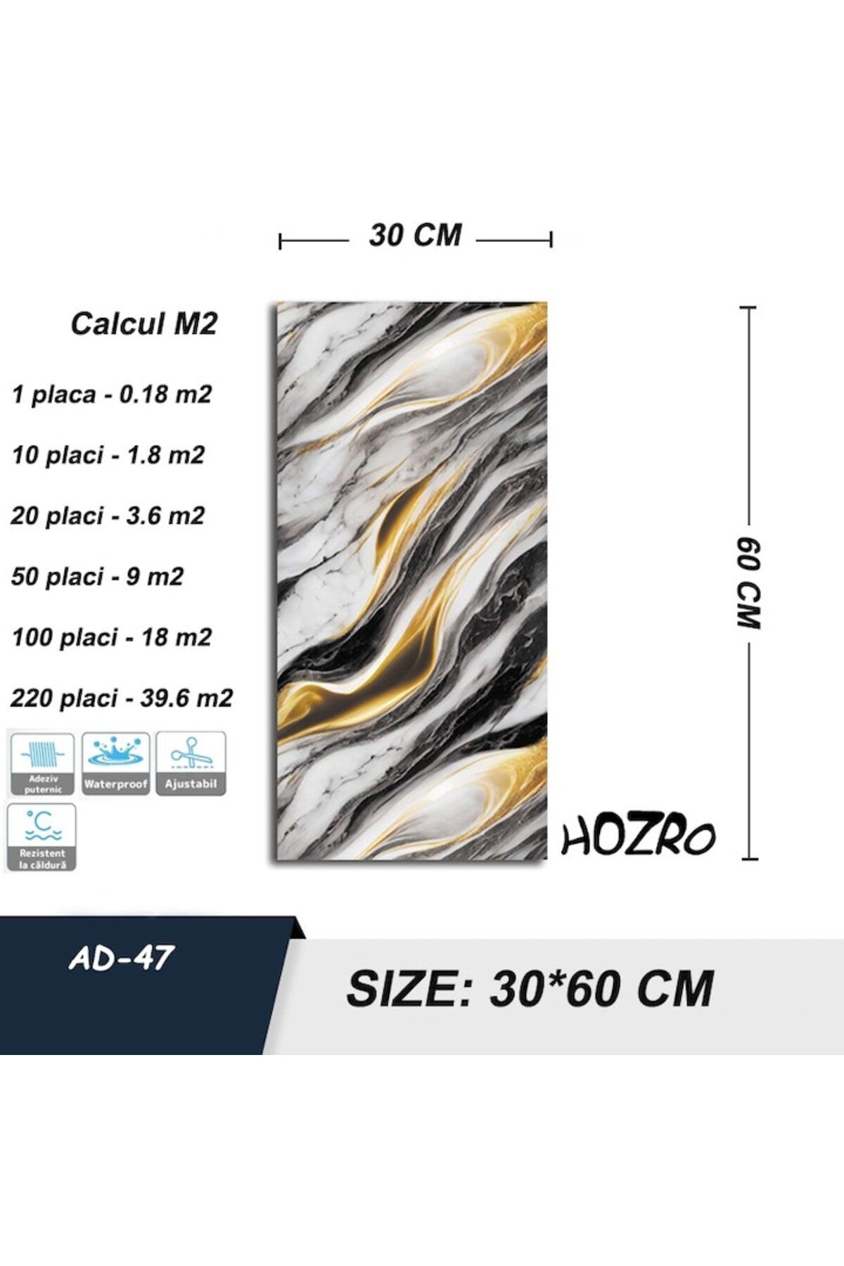 HOZRO-Set of 50 x HOZRO self-adhesive marble imitation tiles, premium model, for walls, covers a surface 3