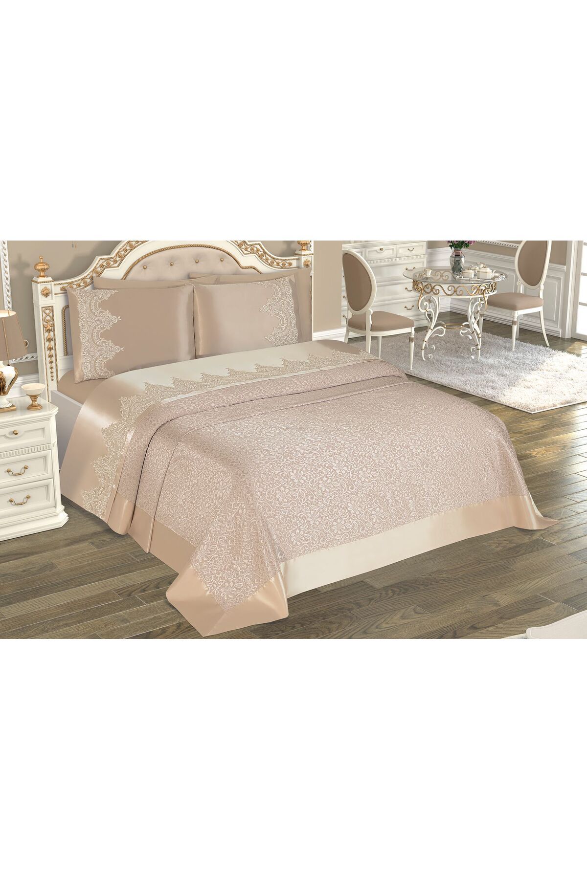 d'niss home touch of nature in your home Selin 6 Parça Fransız Dantelli Çift Kişilik Pike Takımı