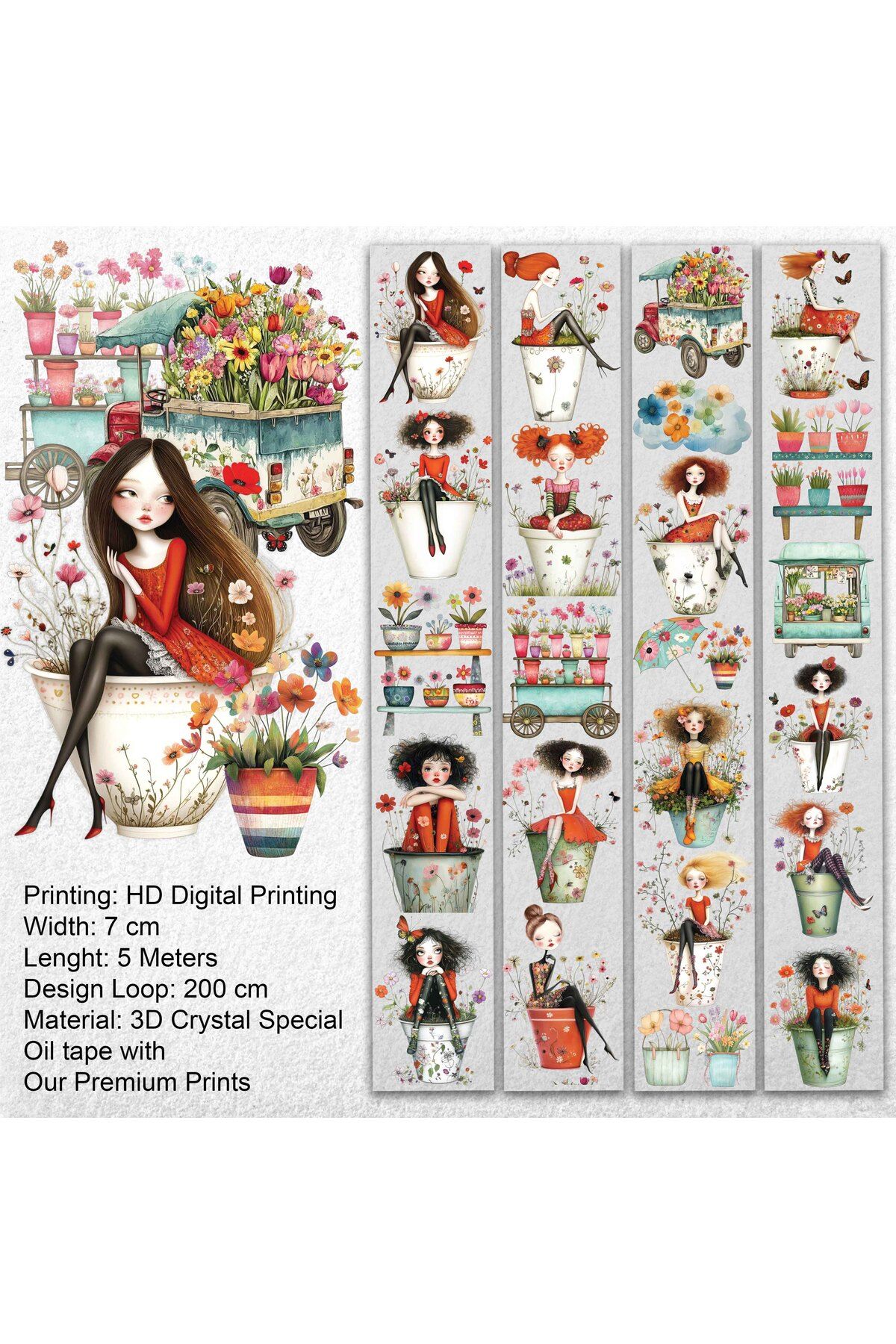 Onwize Scrapbook A Cup of Happiness-3D Crystal Special Oil tape- Etiket-Pet Tape - Sticker - Seffaf Etiket