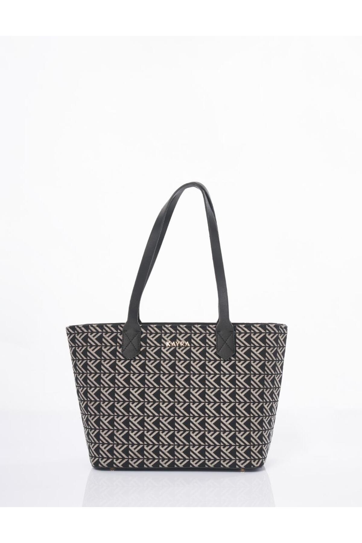 Kayra Monogram Desen Shopper Çanta Siyah